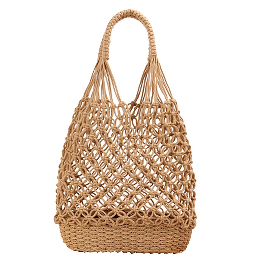 **Colcolo Straw Tote Bag - Boho Handwoven Shoulder Bucket Bag for Women, Crochet Knit Beach Bag - Perfect for Summer, Travel & Boho Fashion**