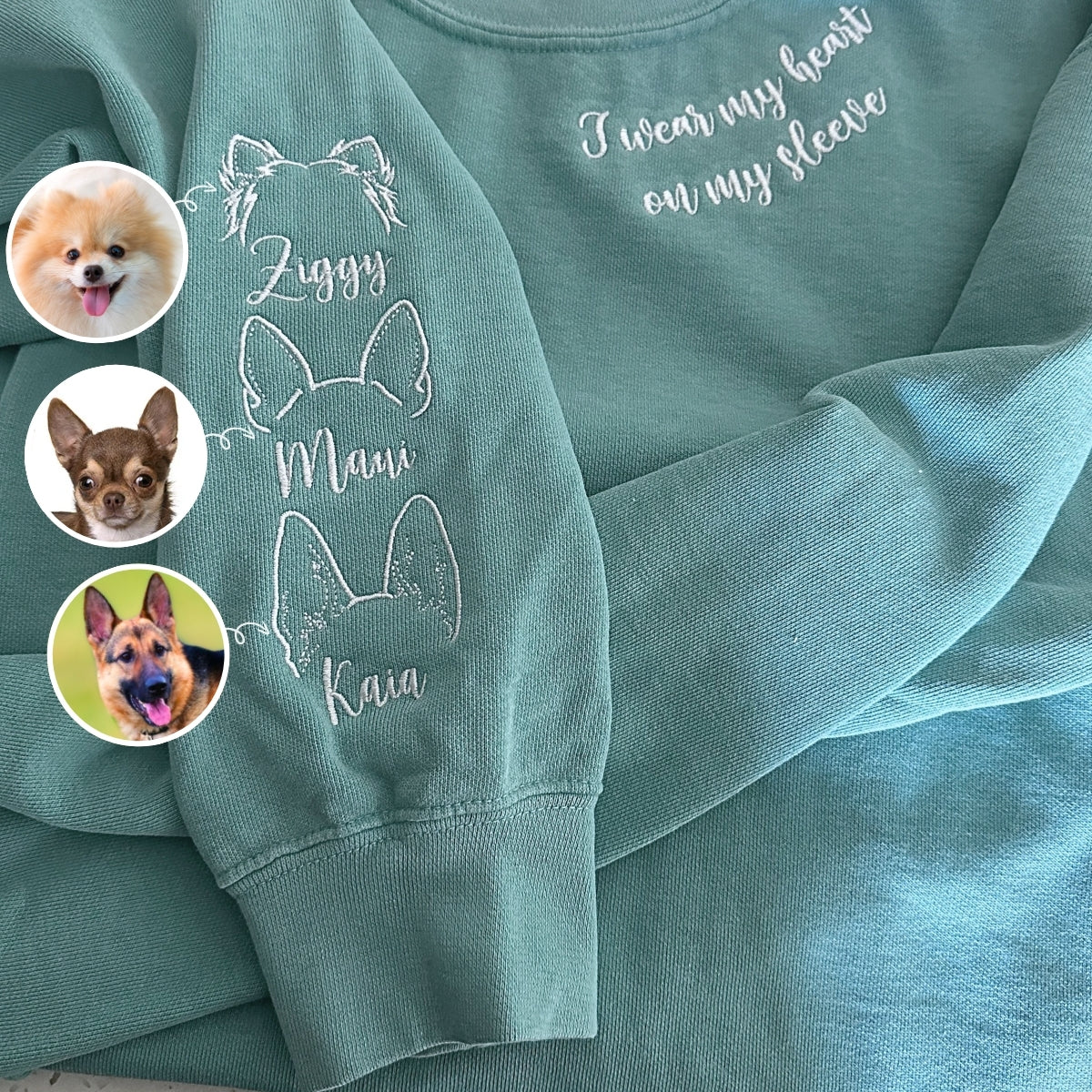 Comfort Color® I Wear My Heart On My Sleeve Dog Lover Sweatshirt with Adorable Dog Ear Hoodie Design - Cozy Pullover for Pet Owners, Dog Walking & Casual Outfits