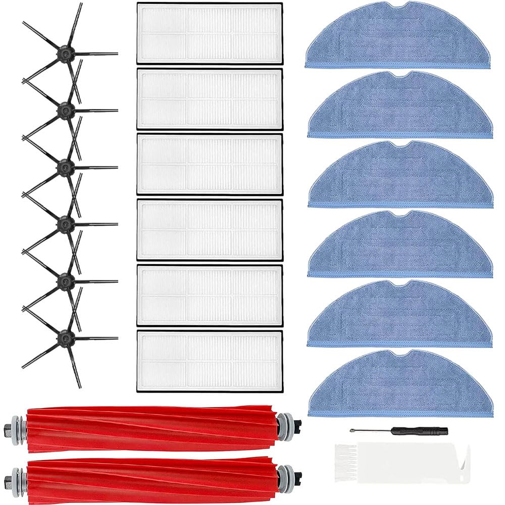 Roborock S7 Replacement Parts Kit - 2 Main Brushes, 6 Filters, 6 Mopping Pads, 6 Side Brushes & Cleaning Tool | Compatible with Roborock S7/S7 MaxV Robot Vacuum | Perfect for Regular Maintenance & Deep Cleaning