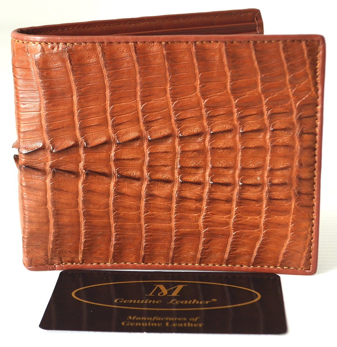 Premium Men's Bifold Crocodile Leather Wallet - Genuine Tan Crocodile Tail Skin - Perfect for Everyday Carry & Business Use