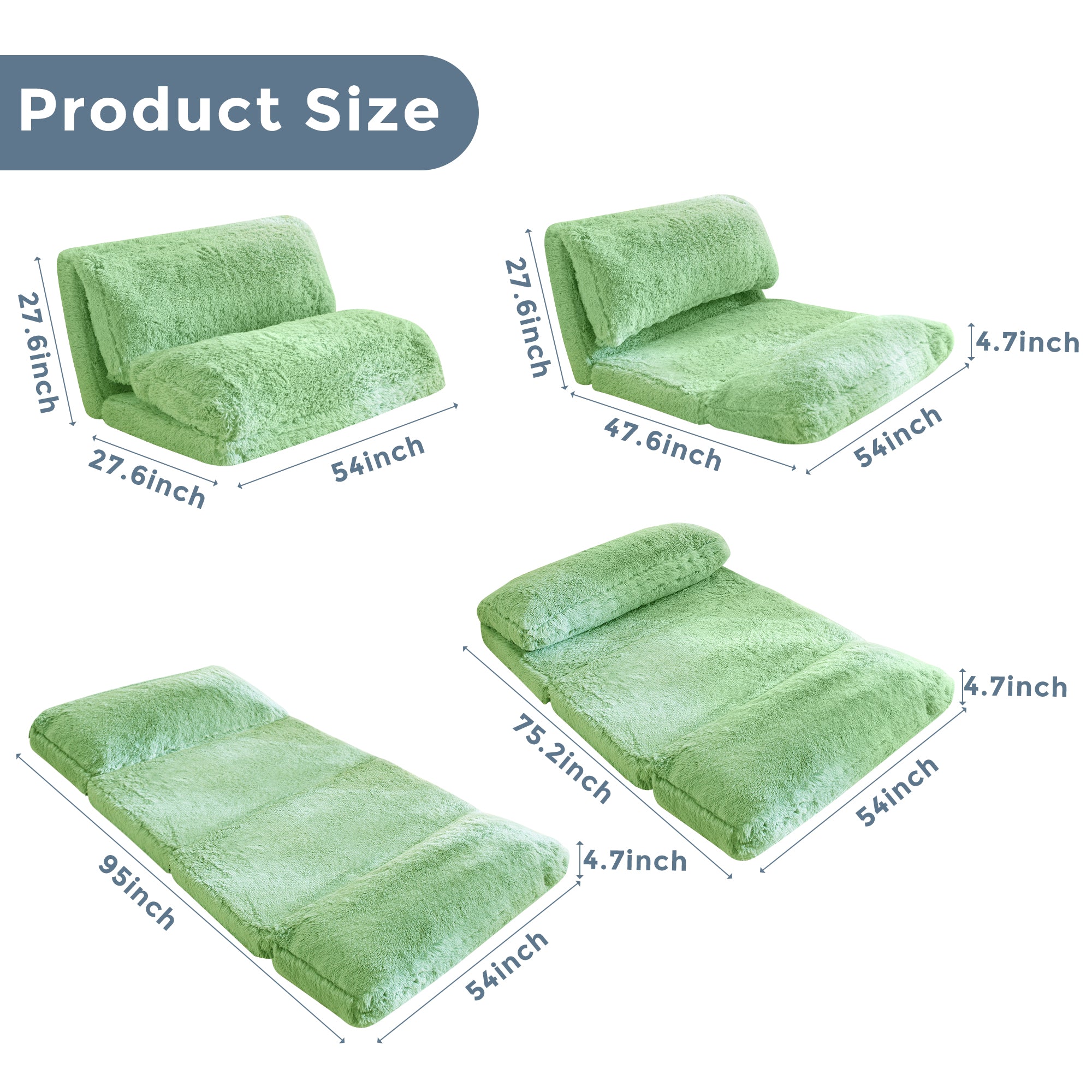 MAXYOYO Faux Fur Bean Bag Chair - Foldable Floor Sofa Bed with Foam Filling, Green Wall Couch Sleeper for Living Room, Bedroom & Dorm | Comfortable Lounge Chair for Reading, Gaming & Relaxing