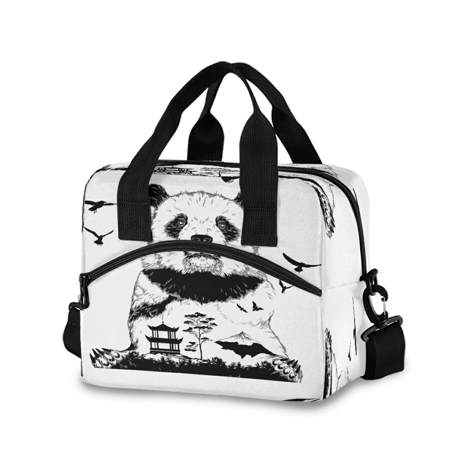 Insulated Lunch Bag with Shoulder Strap - Leak Proof Reusable Cooler Tote for School, Work & Picnic | Panda Kung Fu Design for Men & Women | Perfect for Meal Prep, Office Lunch & Outdoor Activities
