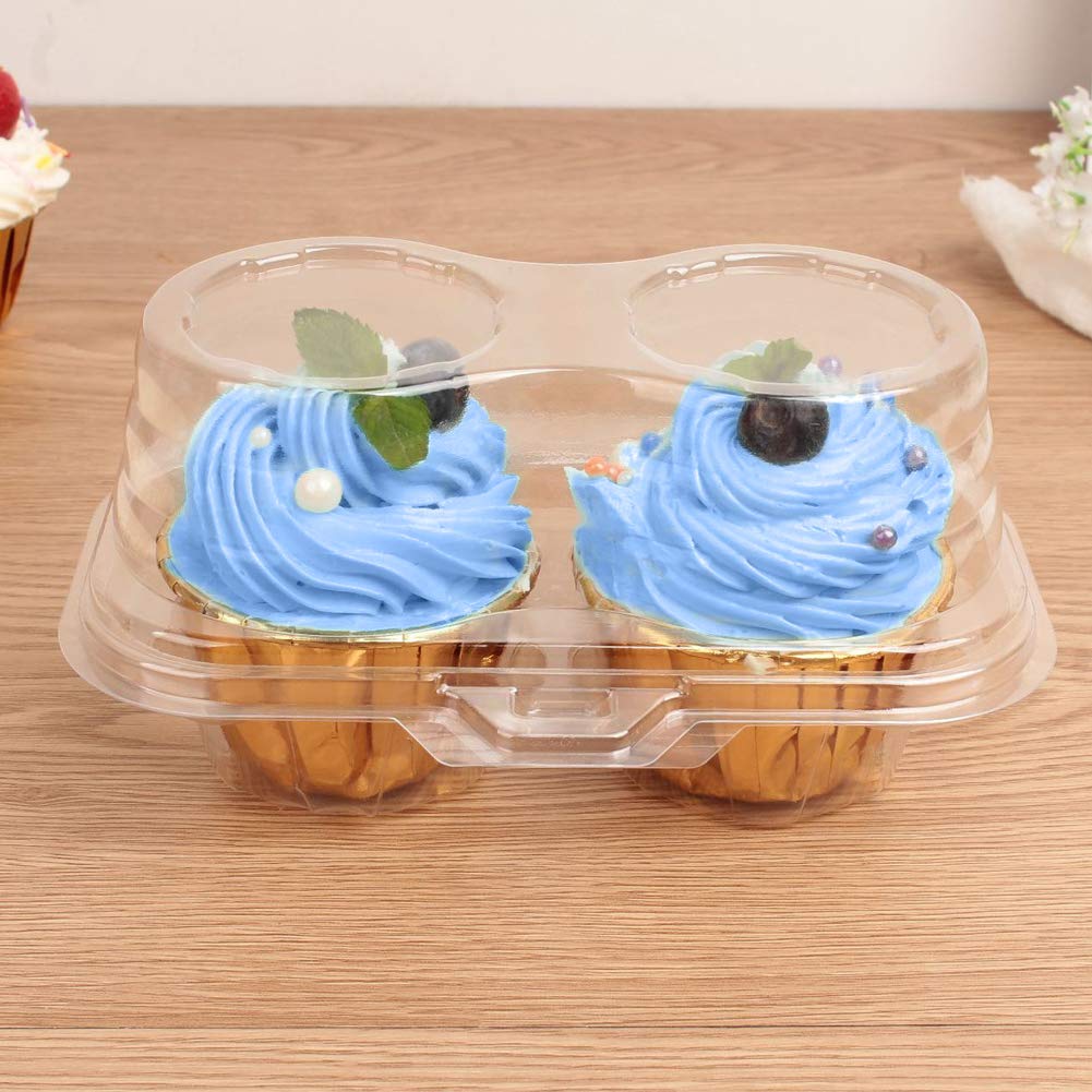 30 Pack Clear Plastic Cupcake Boxes with 2 Compartments - Stackable Disposable Bakery Containers for Cupcakes, Muffins, Cookies & Desserts - Perfect for Parties, Events & Bakery Storage