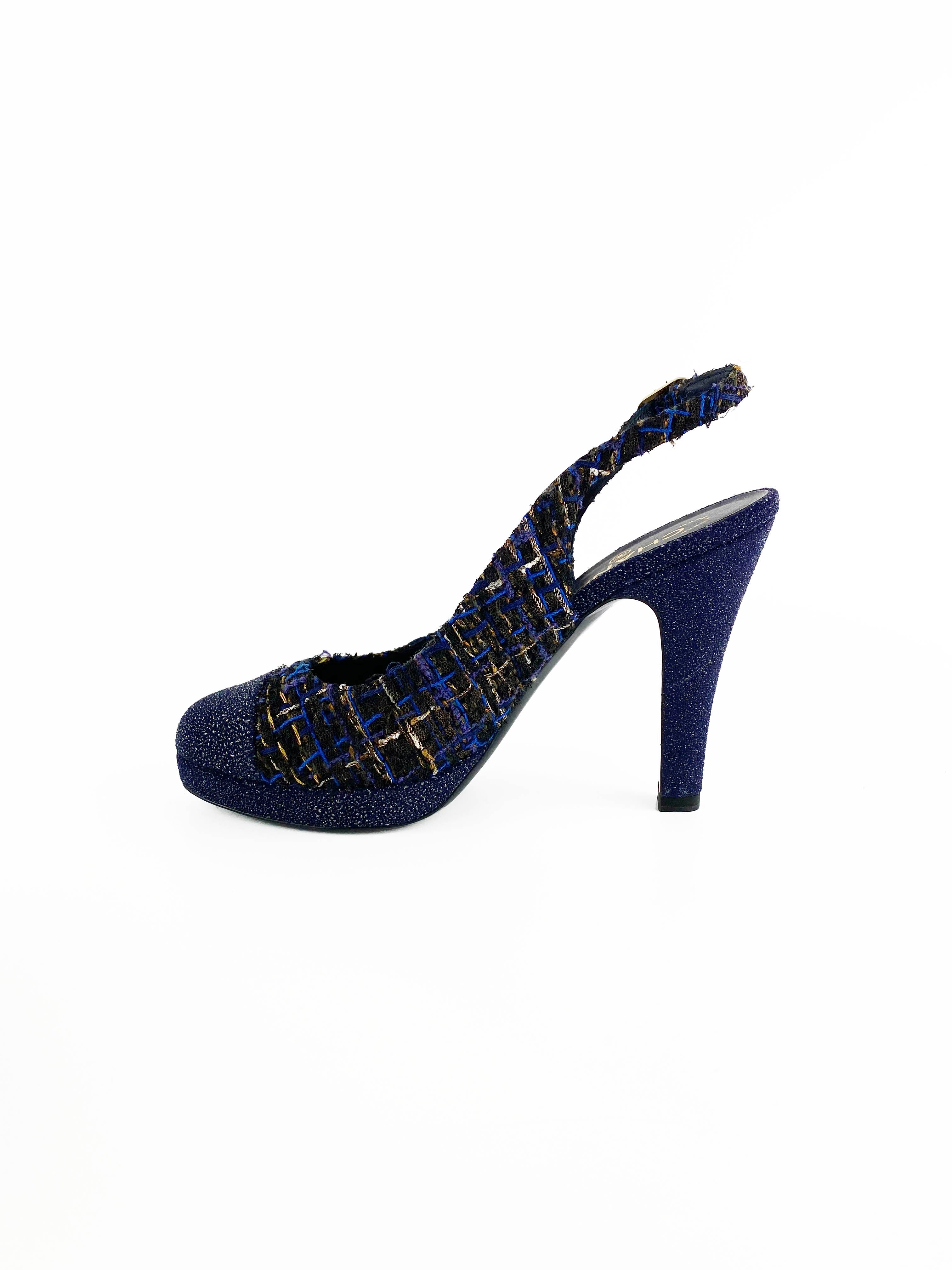 Chanel Blue Tweed Pumps Women's Size 39 - Classic Luxury Heels for Parties, Weddings & Formal Events