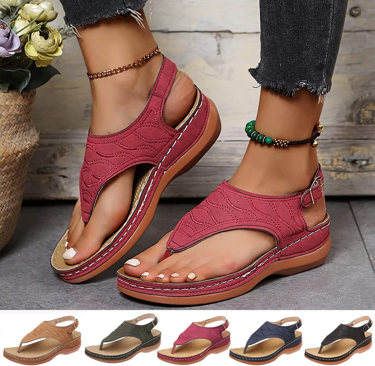 Lisgai Dimleen Women's Orthopedic Sandals - Comfortable Orthotic Flip Flops with Arch Support & Adjustable Straps | Perfect for Plantar Fasciitis, Flat Feet & Everyday Wear