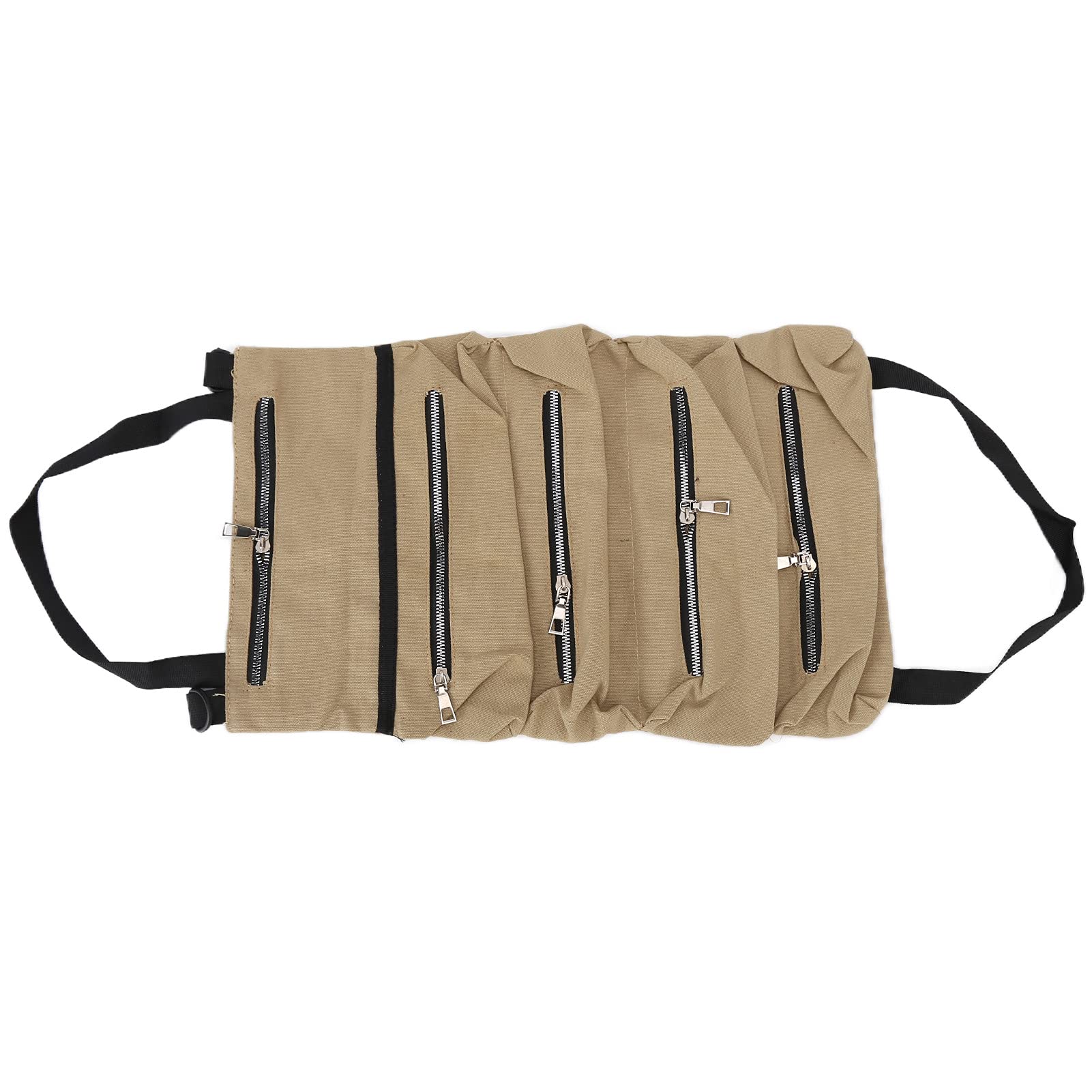 Foldable Canvas Tool Storage Bag - Schellen Tool Roll Organizer with Hanging Zipper Carrier, Portable Tool Tote for DIY & Home Improvement (Khaki) | Perfect for Workshop, Garage & On-the-Go Repairs