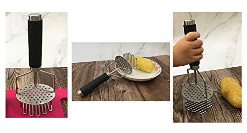 WOIWO Stainless Steel Potato Masher - Heavy Duty Kitchen Tool for Smooth Mashed Potatoes, Vegetables & Baby Food - Perfect for Cooking, Baking & Meal Prep
