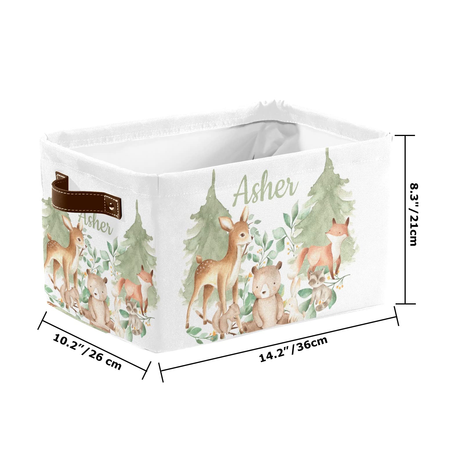Personalized Woodland Animals Large Storage Baskets with Handles - Organizer for Shelves, Closet, Nursery & Bathroom - Decorative Toy & Home Storage Bin (1 Pack) - Perfect for Kids' Room Organization & Home Decor