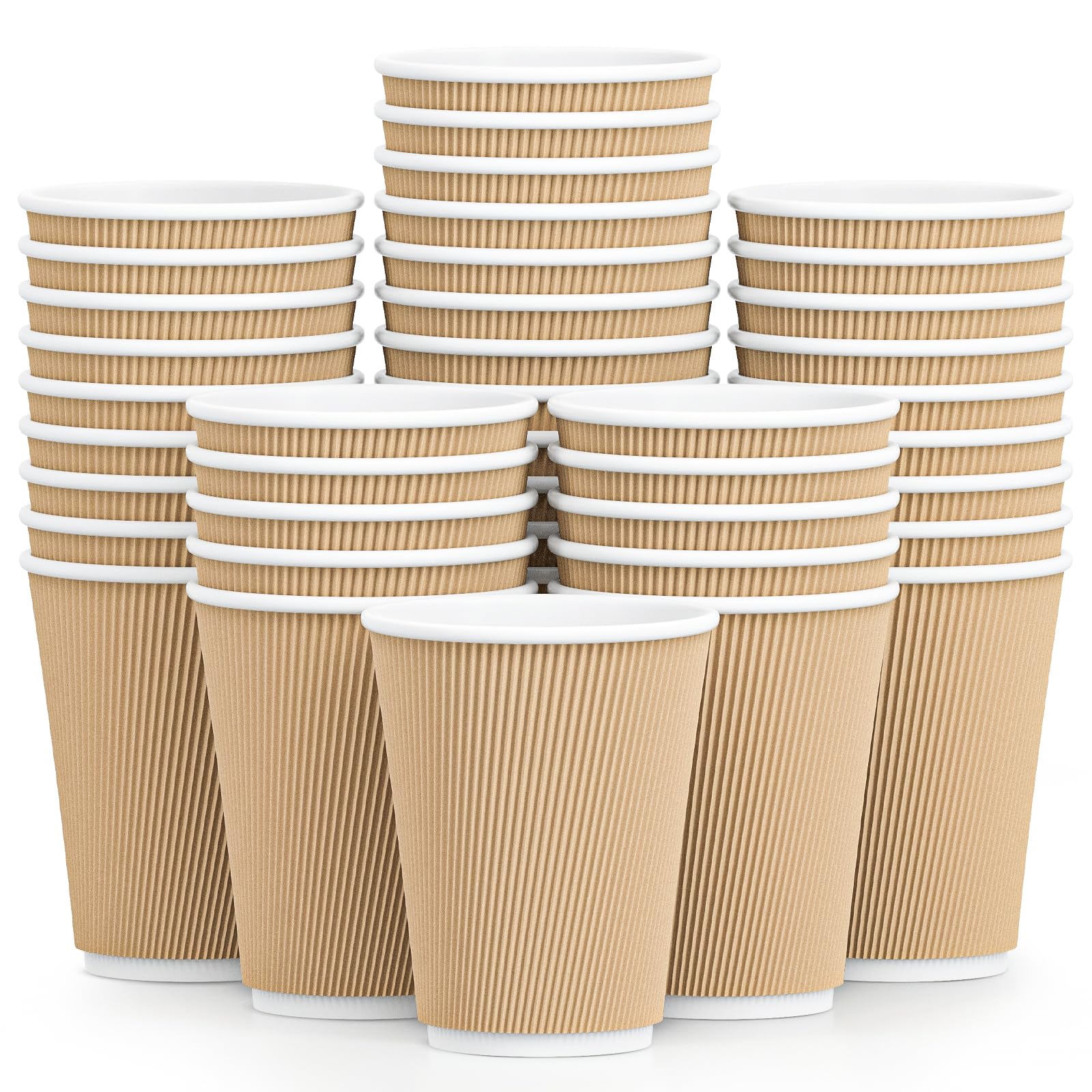 150 Pack 12 oz Disposable Hot Paper Coffee Cups with Insulated Corrugated Sleeve - Eco-Friendly Kraft Ripple Wall Design for Hot Beverages, Perfect for Office, Cafes, Parties and Home Use