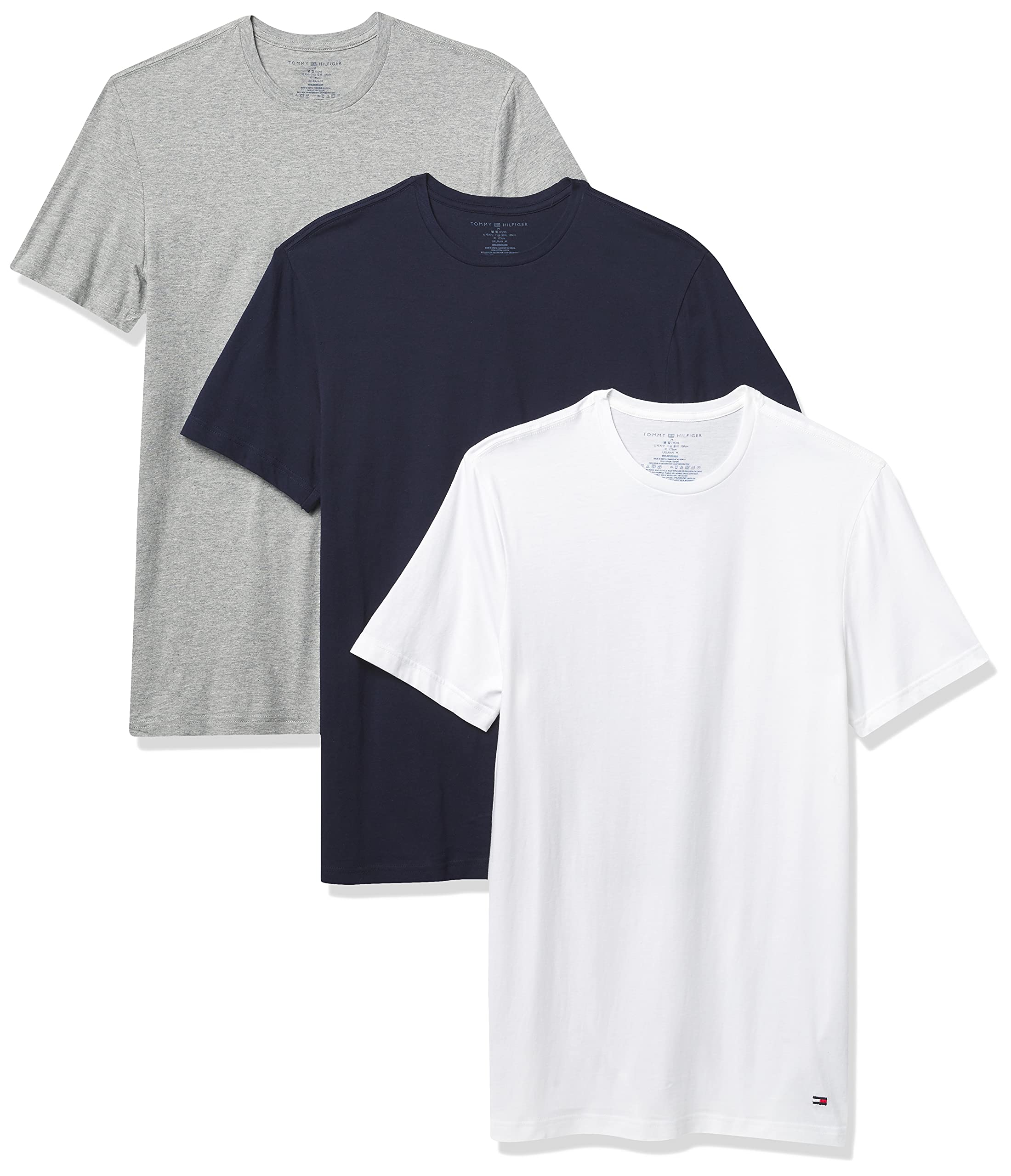 Tommy Hilfiger Men's Cotton Crew Neck Undershirts Multipack - Soft Breathable Classic Fit T-Shirts for Everyday Wear, Layering & Casual Outfits