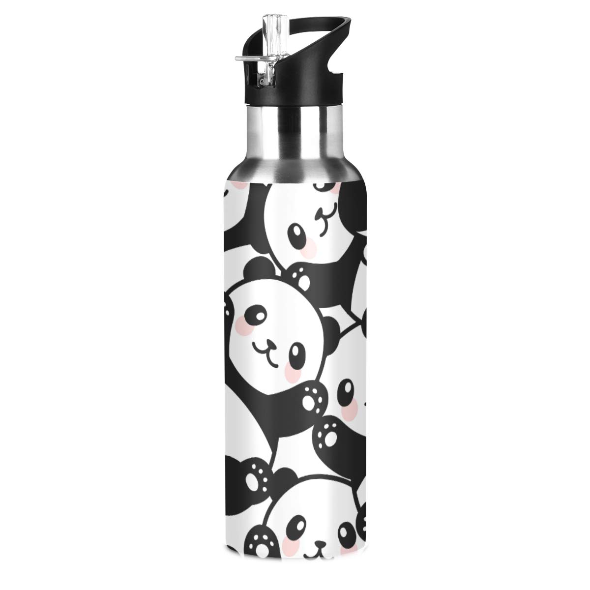 ALAZA Stainless Steel Vacuum Insulated Water Bottle with Straw - Cute Panda Design for Kids, School, Outdoor & Sports