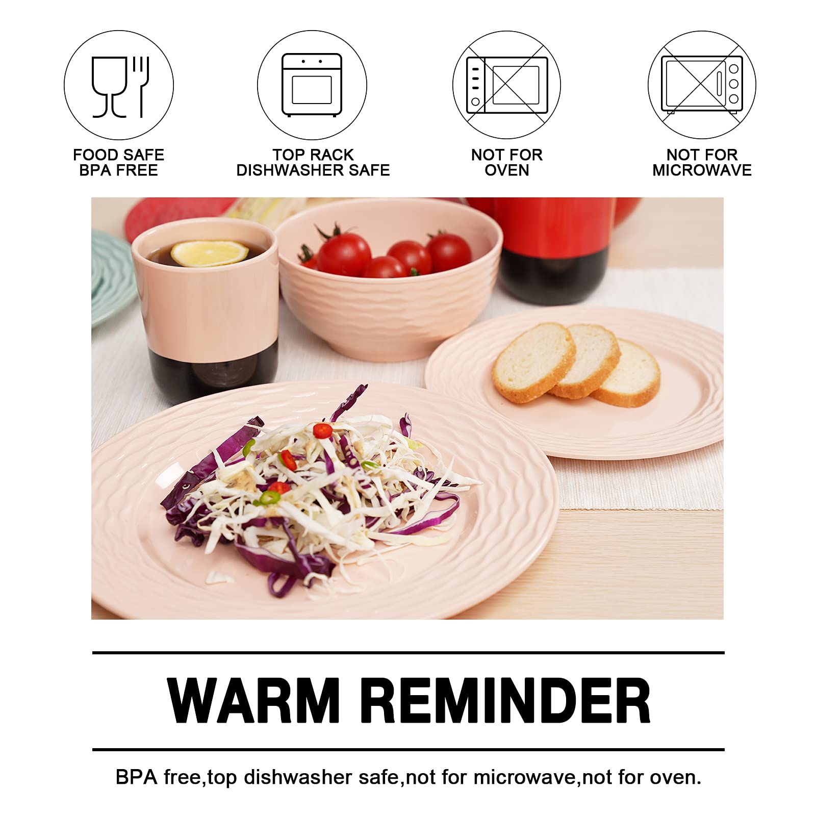 Premium 16-Piece Melamine Dinnerware Set - Durable, Lightweight & Unbreakable Plates, Bowls, Cups & Salad Dishes for Camping, Picnics, Outdoor Dining & Everyday Home Use
