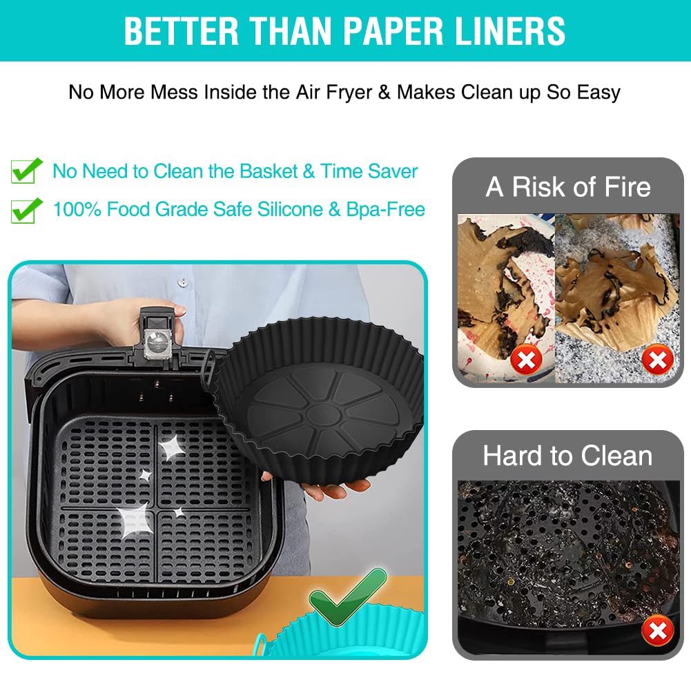 Non-Stick Silicone Air Fryer Liners for Ninja AF101, AF141, AF150, AF161 XL & Most 3-5QT Air Fryers | Reusable Microwave & Oven Safe Accessories | Perfect for Ninja Foodi, Healthy Cooking & Easy Cleanup