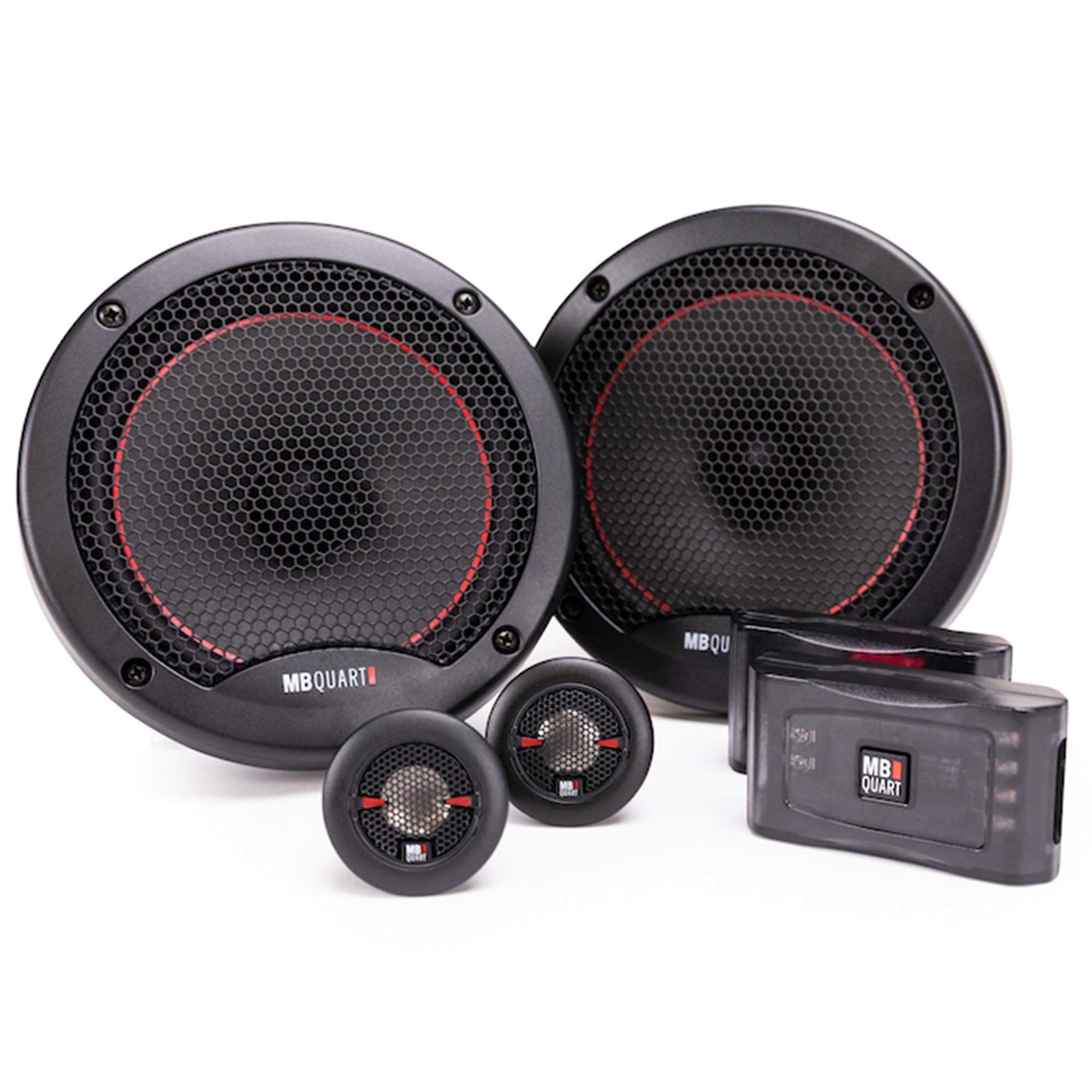 MB Quart RS1-216 6.5 Inch 2-Way Coaxial Car Speakers (Pair, Black) – 220W Power, 4 Ohm Impedance, Includes Grills – Premium Car Audio System for Clear Sound in Sedans, SUVs & Trucks