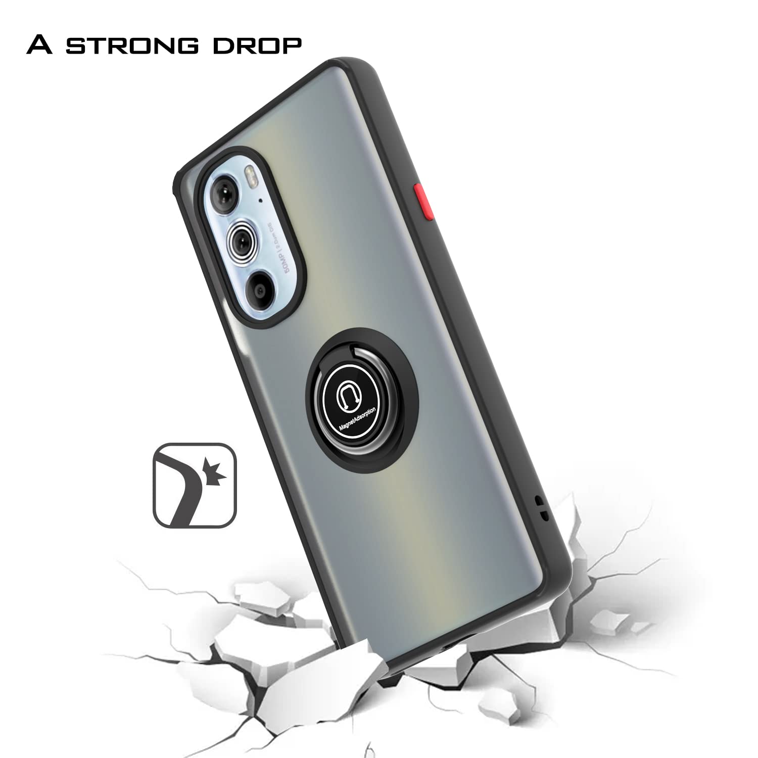 CoverON Magnetic Ring Phone Case for Motorola Edge+ Plus 2022 / Moto Edge 30 Pro / Edge X30 - Clear Hard Back with Rubber Grip, Wireless Charging Compatible, Perfect for Car Mount & Daily Use - Black