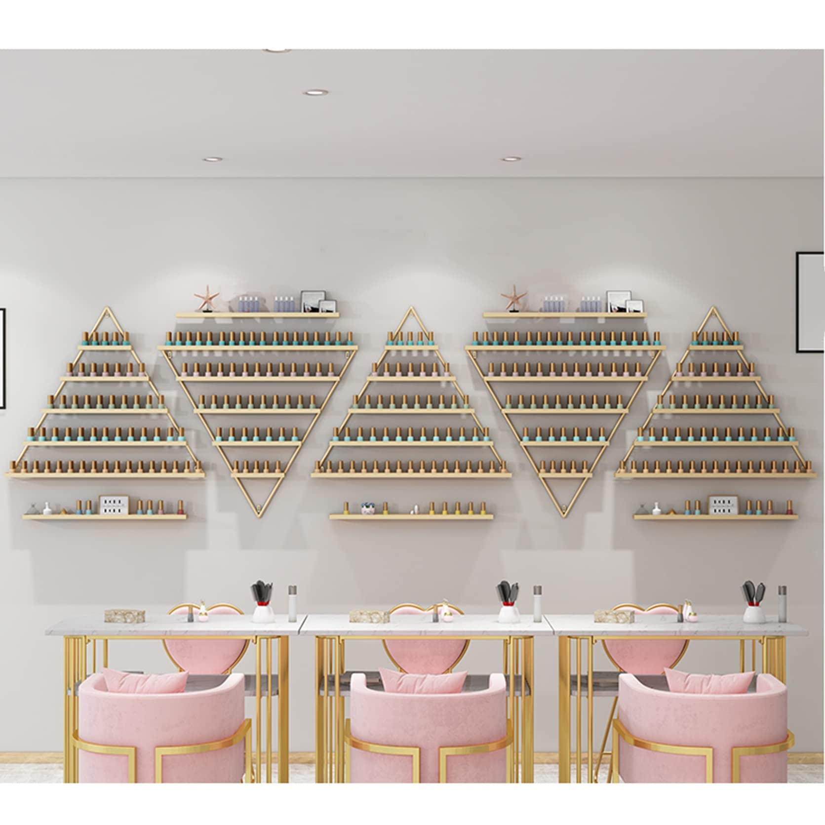 ZYFA Wall-Mounted Metal Nail Polish Display Rack - Gold Floating Shelf Organizer for Salon, Bathroom & Home Decor - Perfect for Essential Oils, Perfumes, Makeup Bottles Storage - Ideal for Nail Salons, Vanity Tables & Retail Shops