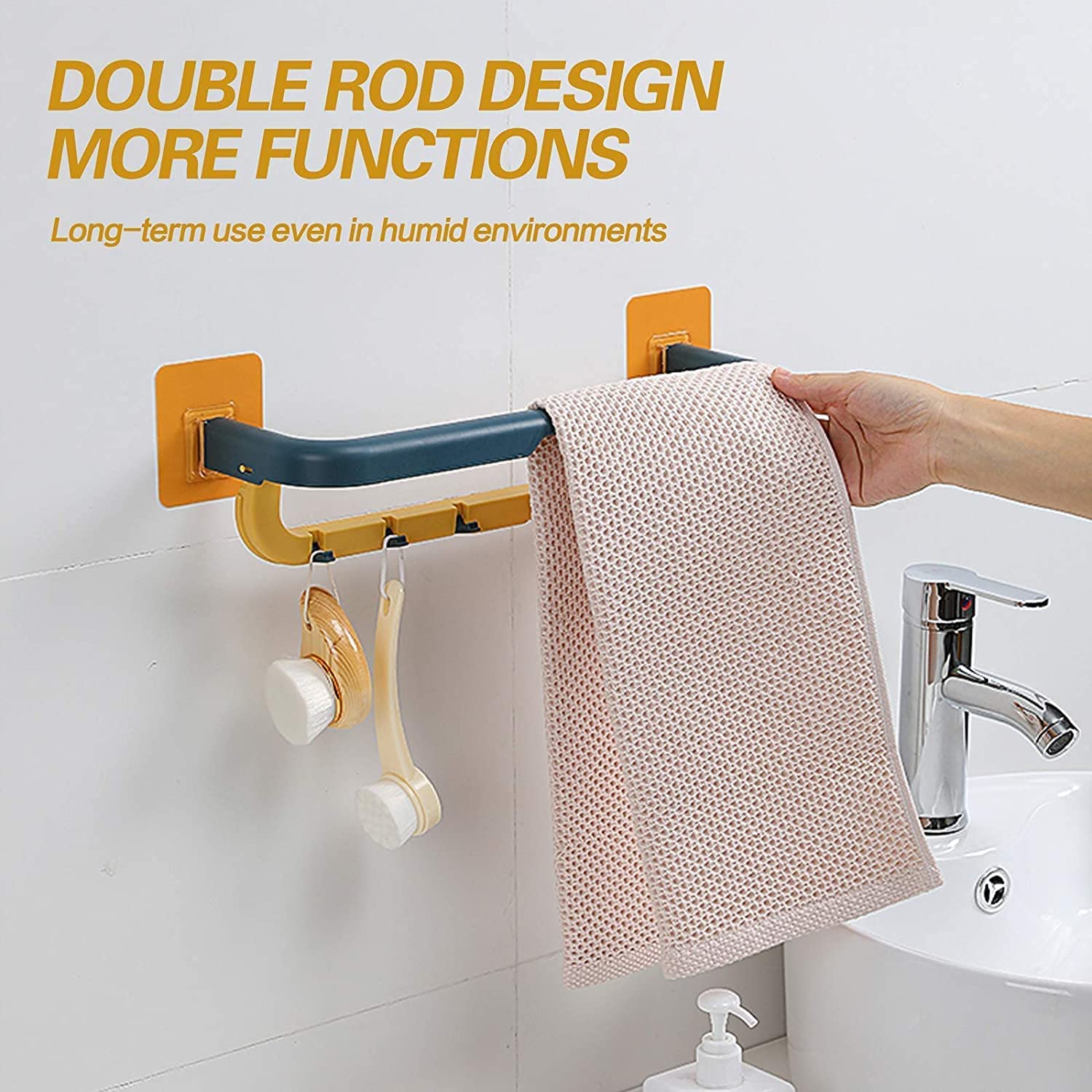Adjustable Wall Mounted Double Bar Plastic Towel Rack with Hooks - Space Saving Folding Towel Holder for Kitchen, Bathroom & Laundry Room - Multifunctional Storage Shelf (Random Color) | Perfect for Small Spaces, Apartments & RVs