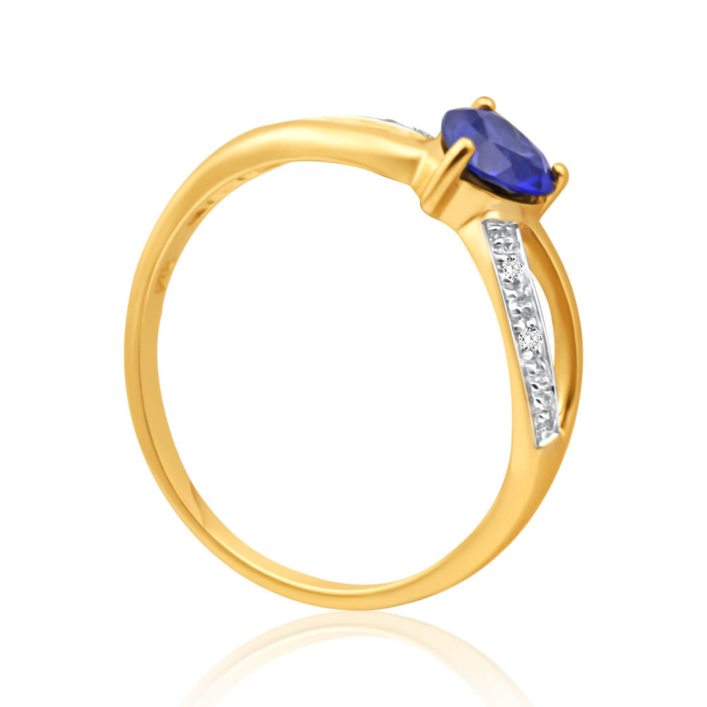 9ct Yellow Gold Created Sapphire and Diamond Ring - Elegant Jewelry for Women, Perfect for Engagement, Anniversary & Special Occasions