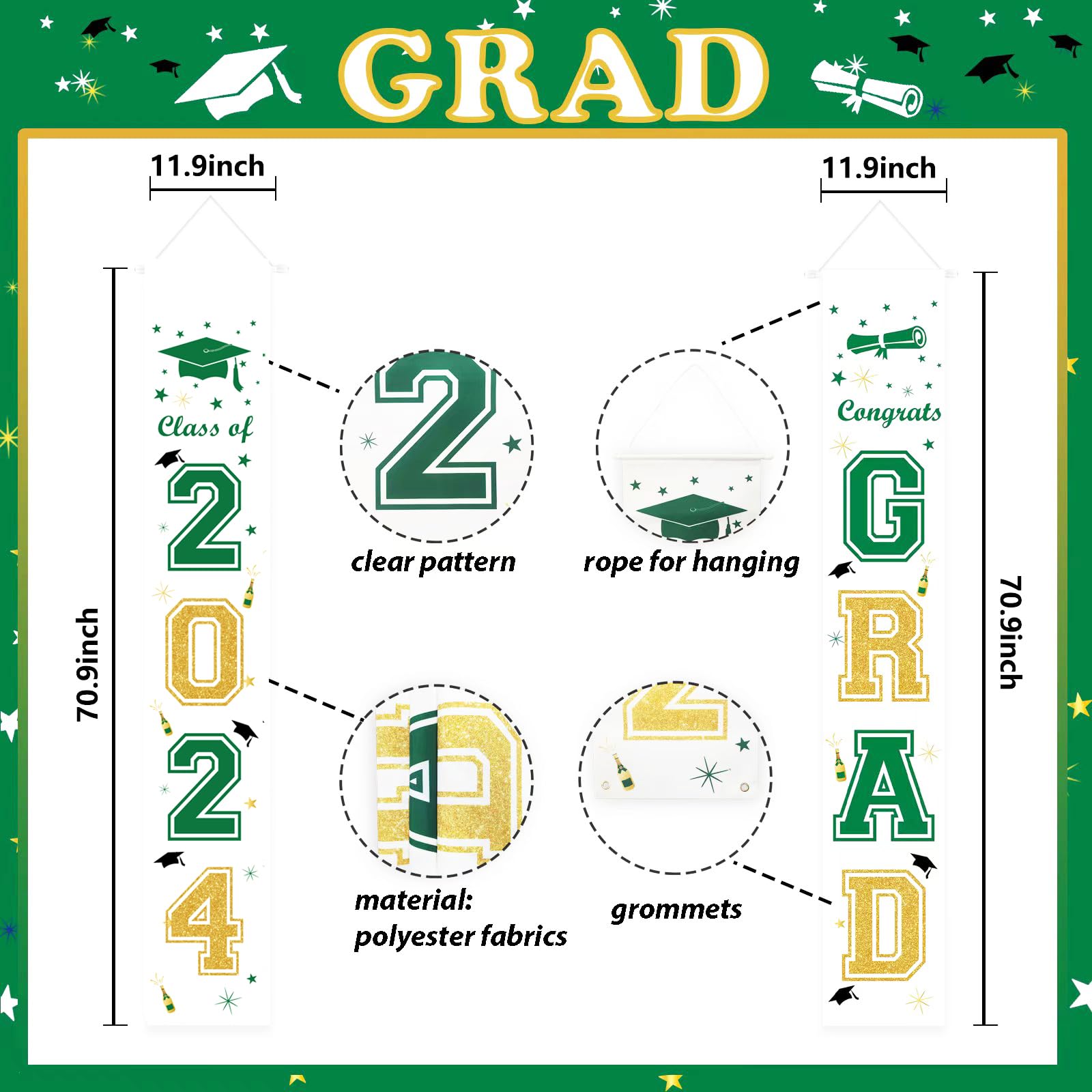 2024 Graduation Party Decorations - Green & Gold Balloons, Banners, Yard Signs for Class of 2024 | Perfect for Graduation Ceremonies, Backyard Parties & Photo Backdrops
