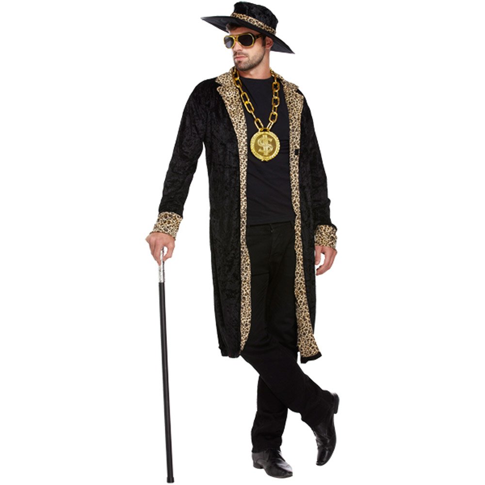 Stylish Black Pimp Fancy Dress Costume for Halloween, Cosplay & Theme Parties - 70s Retro Outfit with Hat & Accessories