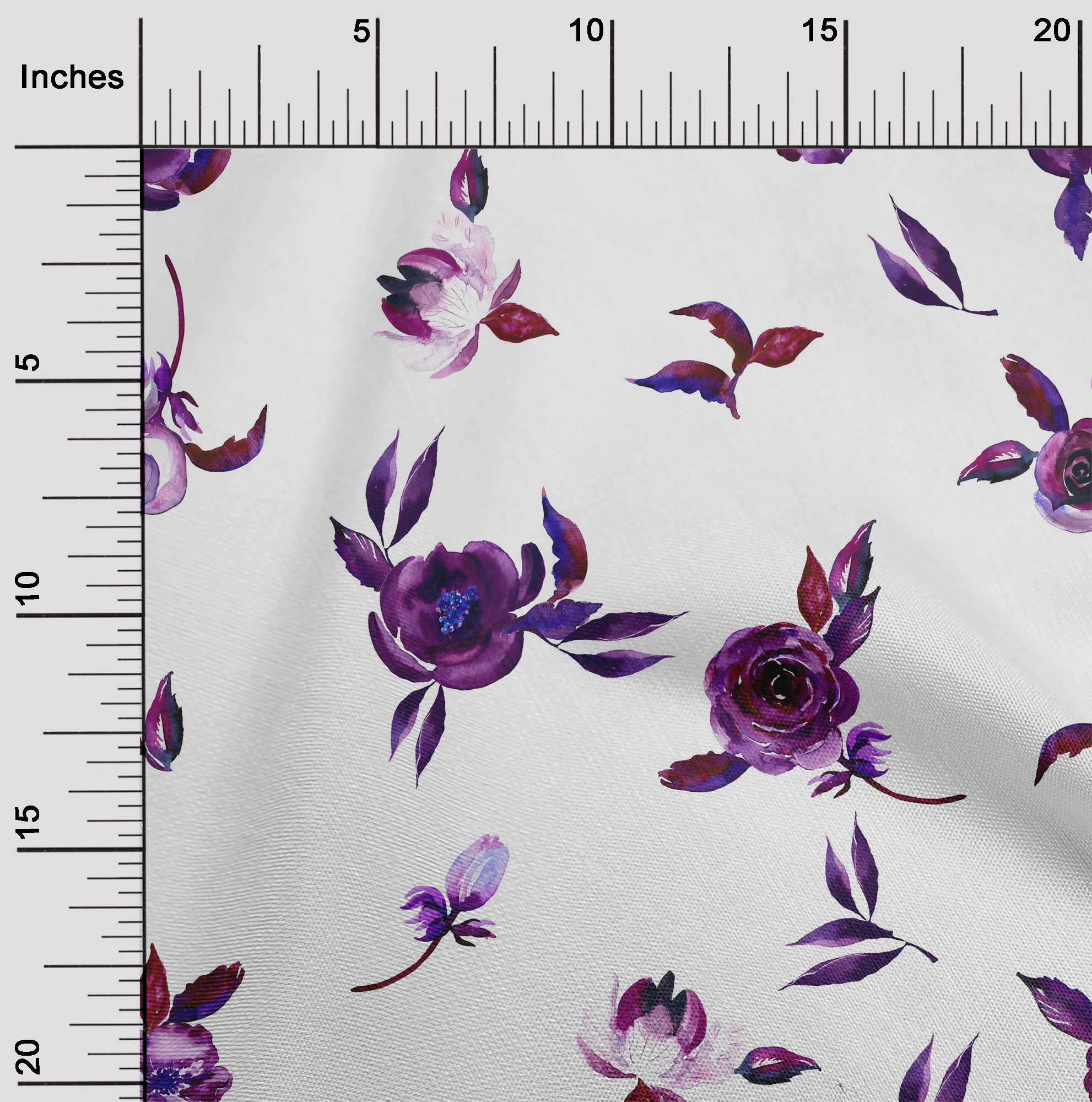 oneOone Viscose Chiffon Fabric - Watercolor Printed Flower & Leaves Design - 42 Inch Wide Craft Fabric for DIY Dresses, Scarves, Home Decor & Sewing Projects