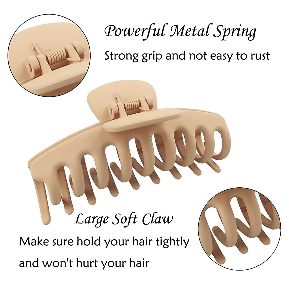 SYGA Large Hair Claw Clips for Women - Strong Hold Hair Clips for Long Thick Hair - 2 Pack (Skin Color & Black) - Perfect for Ponytails, Buns & Everyday Hairstyles