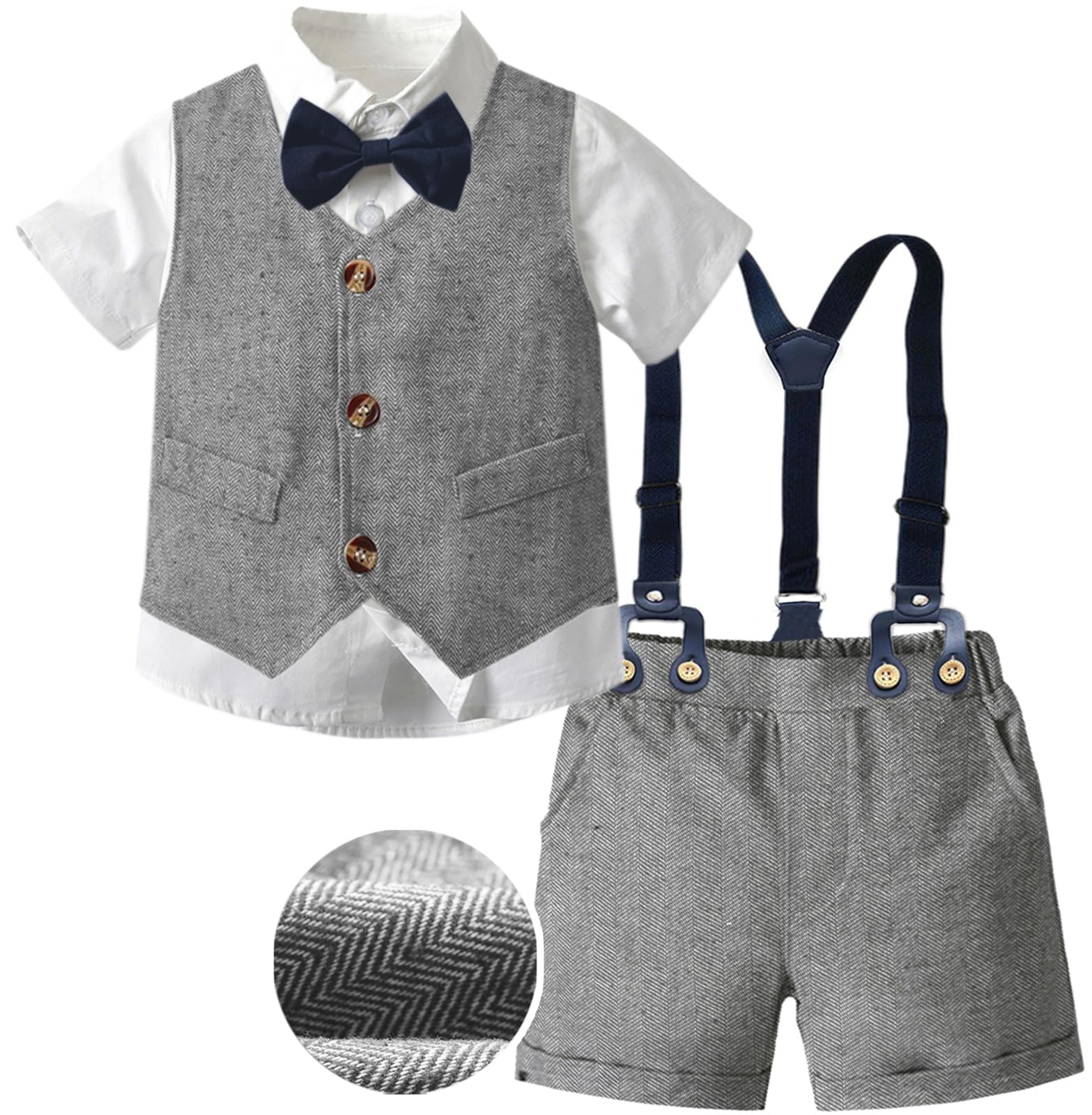 Stylish SANGTREE Baby Boys Summer Outfit - Short Sleeve Bowtie Shirt & Suspenders Shorts Set (3M-9Y) | Perfect for Summer Parties, Photoshoots & Casual Wear
