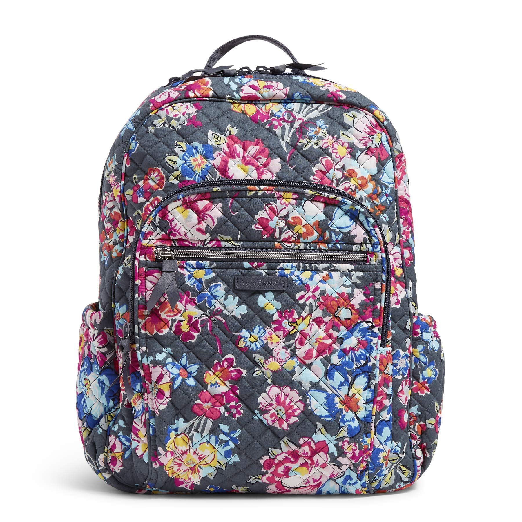 Vera Bradley Women's Cotton Campus Backpack - Pretty Posies Floral Print, Lightweight College Bookbag for School & Travel, Durable One Size Backpack for Students & Commuters
