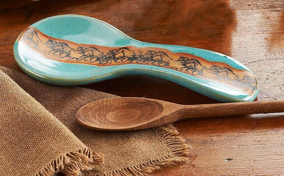 Open Range Horses Kitchen Essentials Set - Turquoise Ceramic Dinnerware for Farmhouse & Rustic Home Decor - Perfect for Dining, Entertaining, and Country-Themed Gatherings