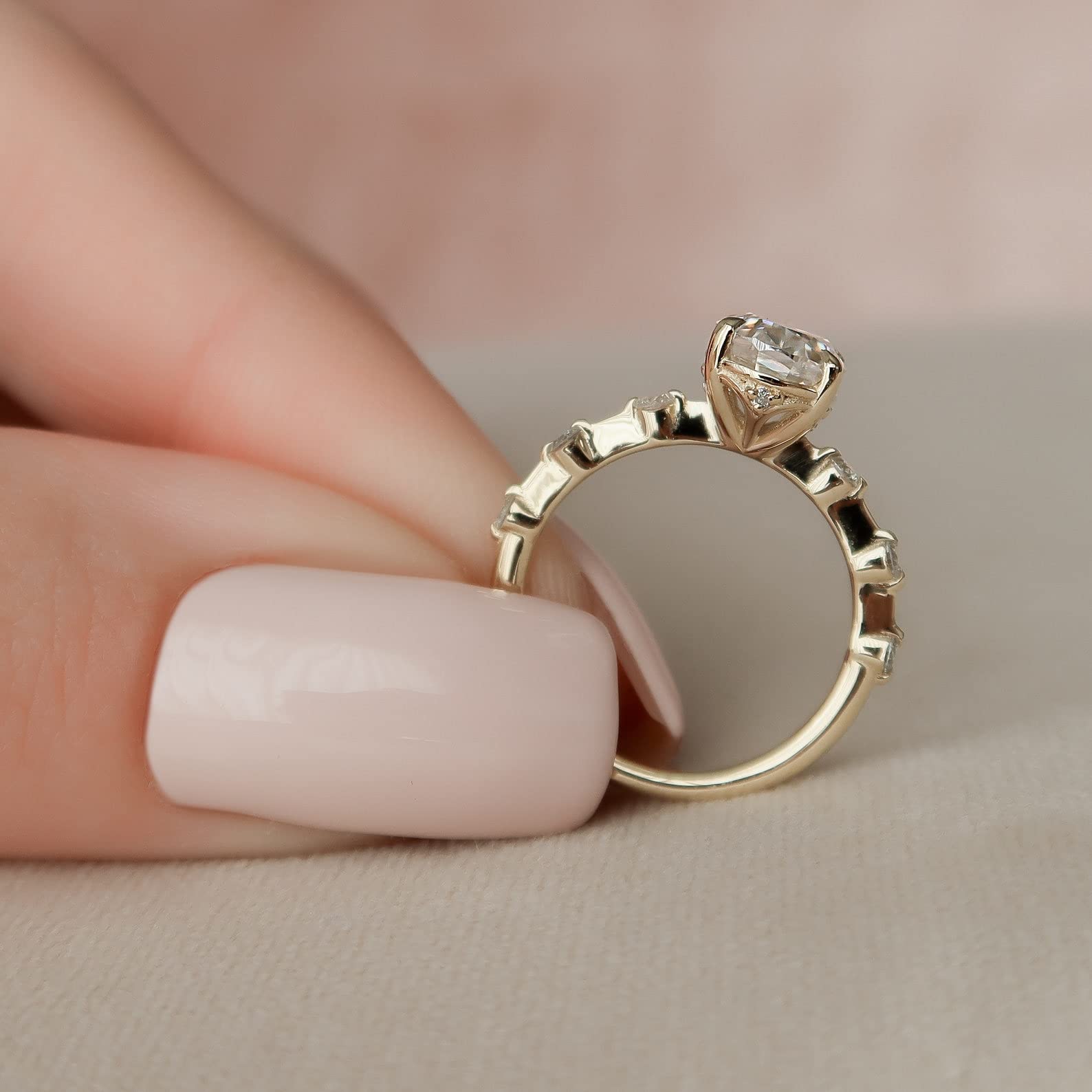 1.5 CT Oval Cut Moissanite Engagement Ring for Women - 18K Gold Plated Sterling Silver with Side Stones - Dainty Wedding, Anniversary, or Promise Ring - Perfect for Proposals, Bridal Jewelry & Special Occasions
