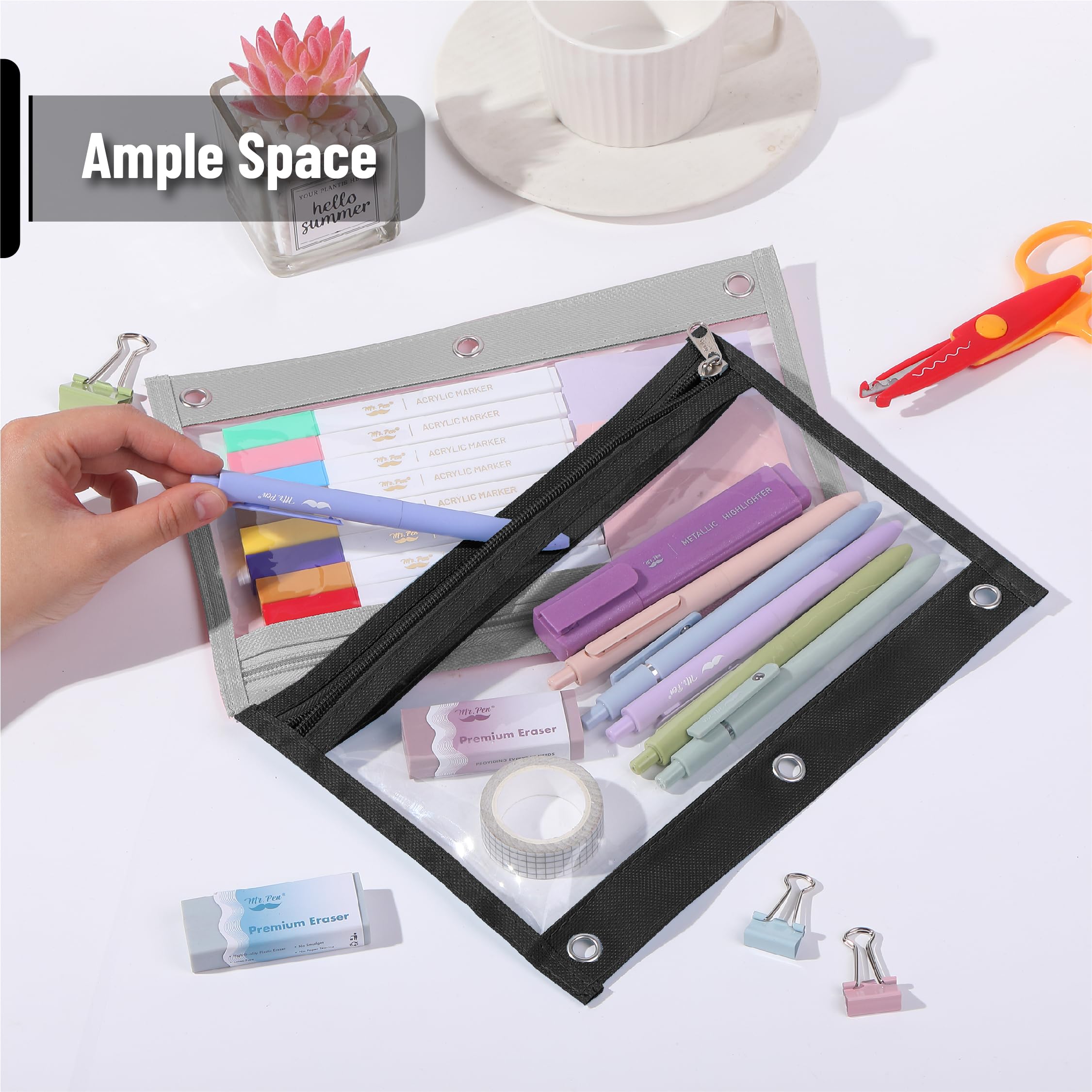 Mr. Pen 5-Pack Clear Window Pencil Pouches with Zipper for 3-Ring Binder - Durable School & Office Supplies for Students, Teachers & Professionals - Perfect for Organizing Pens, Pencils & Stationery