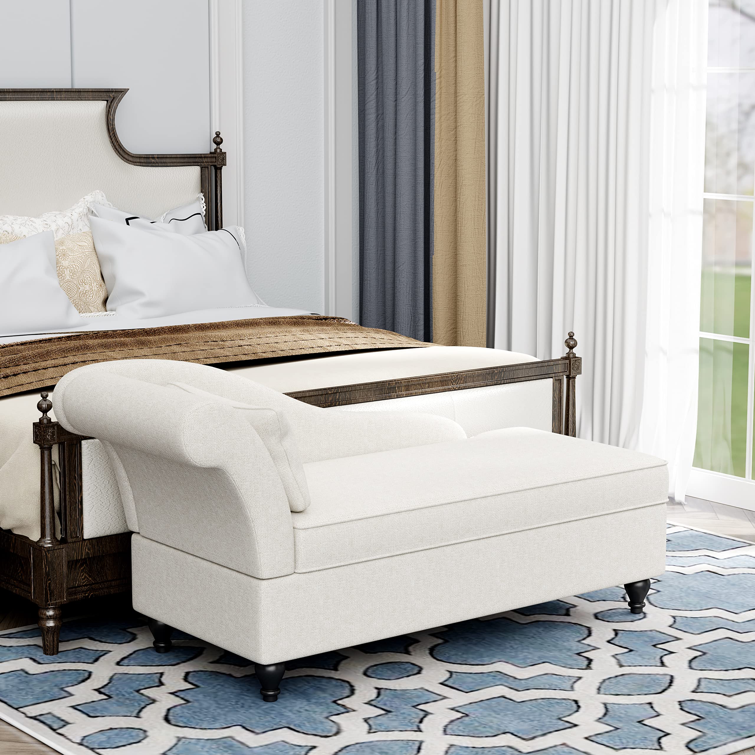 Yongqiang Upholstered Chaise Lounge Chair with Storage - Beige Fabric Left Armrest for Bedroom, Living Room & Office | Comfortable Seating with Hidden Storage Space | Perfect for Small Spaces, Reading Nooks & Guest Rooms