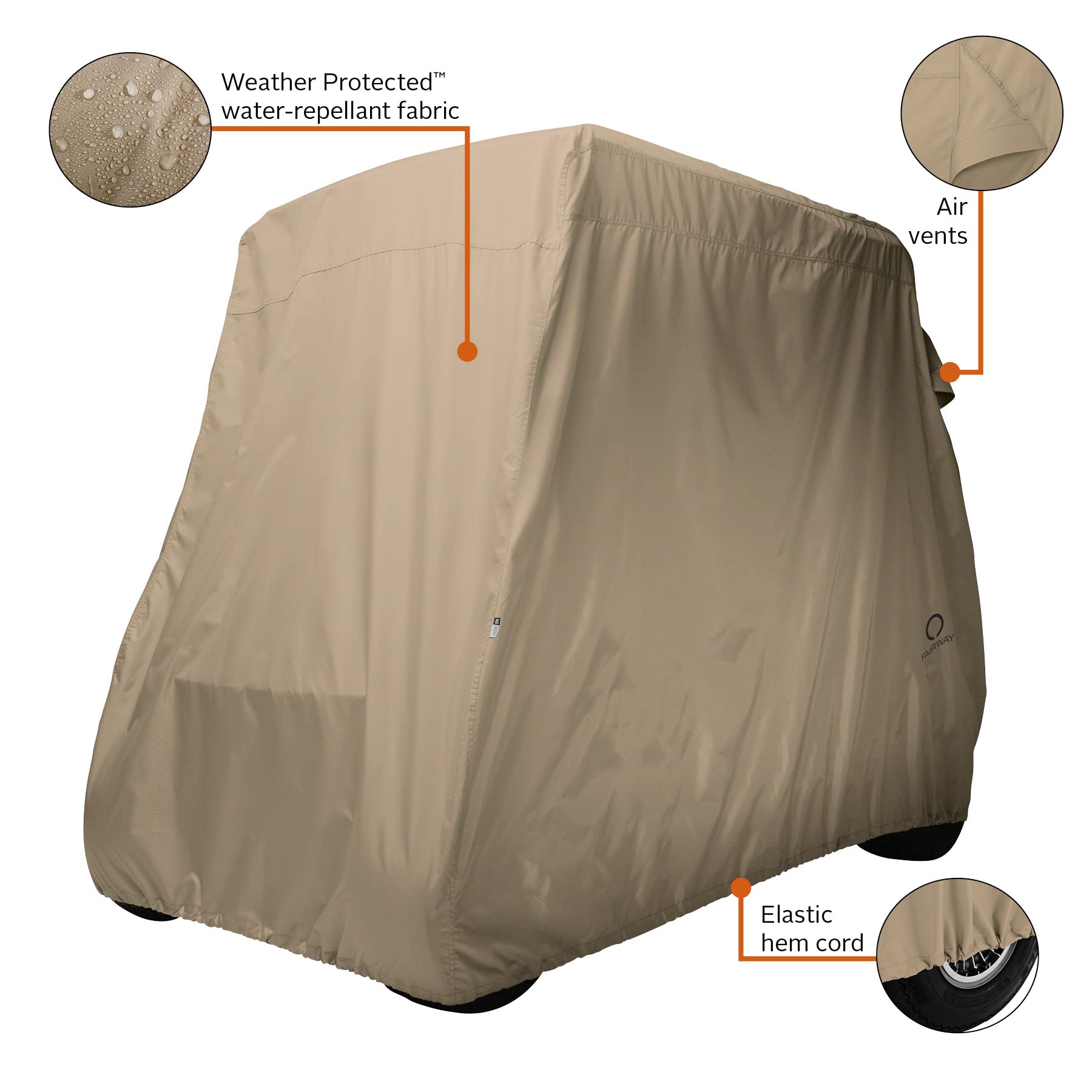 Classic Accessories Fairway Golf Cart Cover - Waterproof & UV Resistant - Fits Most Golf Carts - Perfect for Outdoor Storage & Protection
