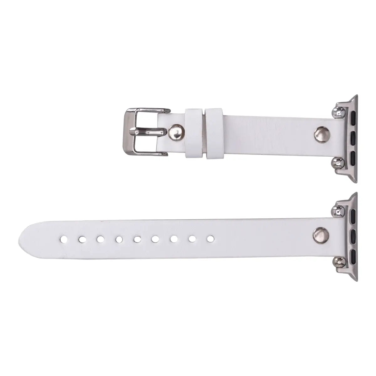 Slim White Leather Apple Watch Band with Silver Rivet - Stylish & Durable Replacement Strap for Workouts, Office & Everyday Wear