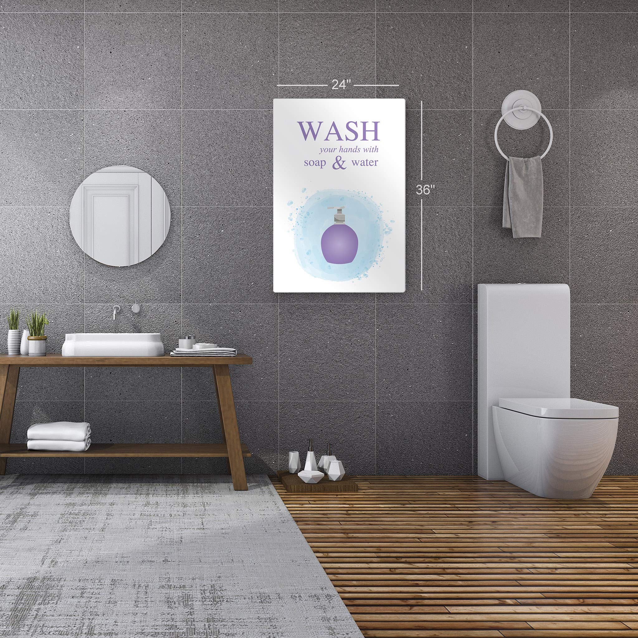 Funny Bathroom Sign - Wash Your Hands with Soap and Water Metal Print | Kids Bathroom Wall Decor, Nursery Wall Art | Ready to Hang Home Decoration | Made in USA (30x20 inches) | Perfect for Bathrooms, Kids Rooms & Home Decor