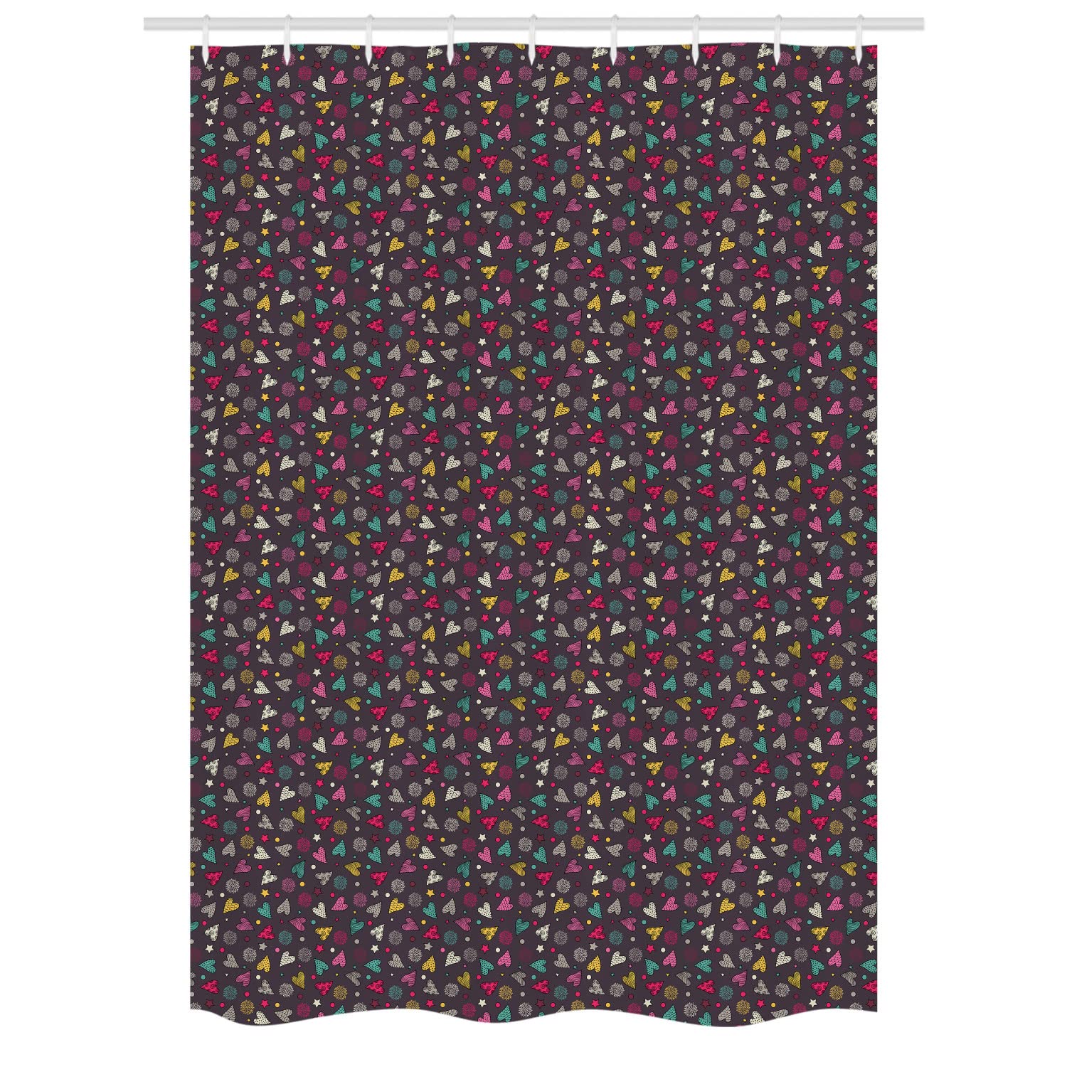 Ambesonne Hearts Stall Shower Curtain - Hand Drawn Romantic Floral & Star Design, 54