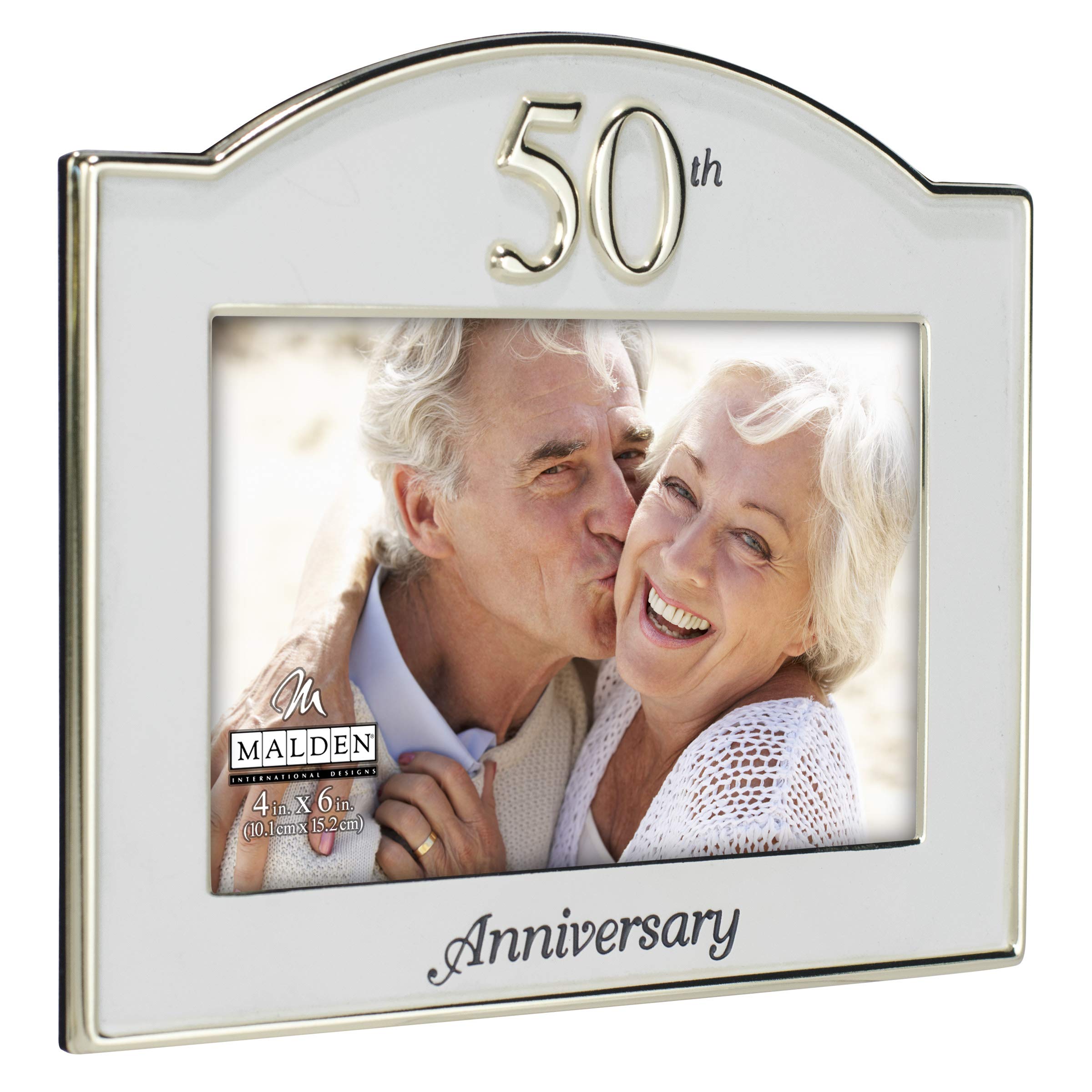 Malden International Designs 50th Wedding Anniversary Two-Tone Picture Frame - 4x6 Inch Gold & Silver - Perfect for Displaying Cherished Memories, Home Decor, and Gift Giving