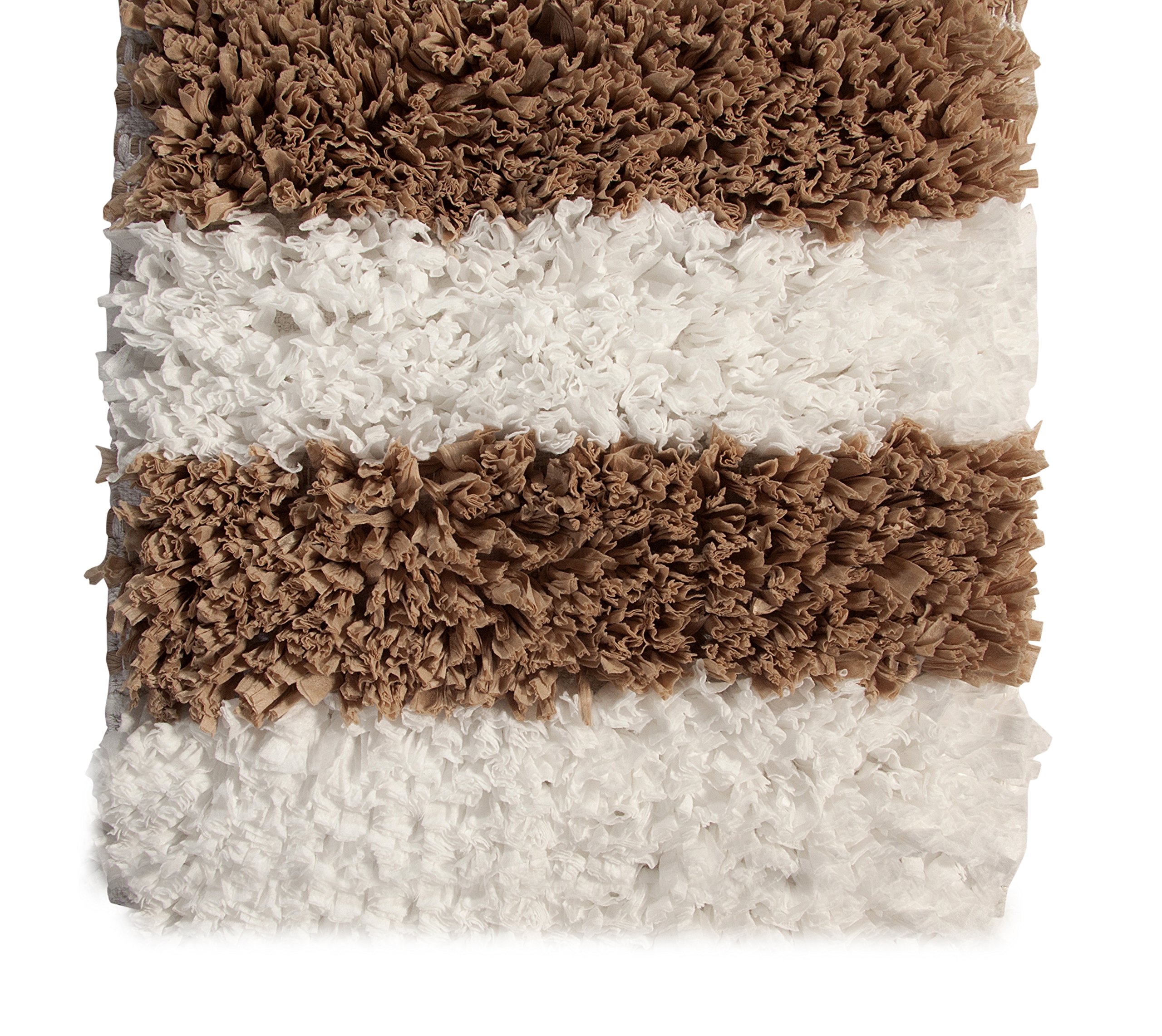 Premium Handloom Woven Bath Rug - 34x21 Inches Soft Polyester/Viscose/Cotton Blend - White & Beige Striped Pattern (GSF 200) - Non-Slip Bathroom Mat for Modern Home Decor, Spa & Guest Bathrooms