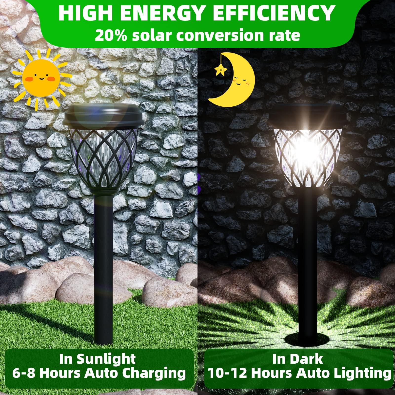 8 Pack Solar Outdoor Lights - Waterproof IP65 Solar Powered Garden Lights for Patio, Yard, Driveway - Bright LED Solar Lights for Outdoor Decoration & Landscape Lighting