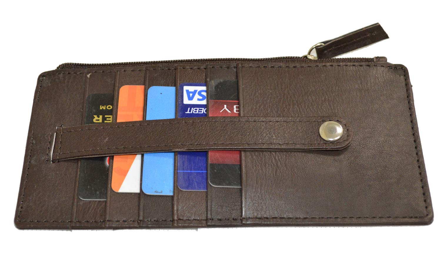 Genuine Leather Women's Slim Wallet - Card Case with Zipper & Strap for Business & Travel
