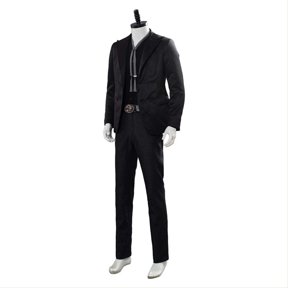 LILLIWEEN Men's Crowley Costume Halloween Cosplay Outfit - Black Shirt, Jacket & Pants Full Set | Fancy Dress Suit for Halloween Parties, Cosplay Events & Themed Gatherings