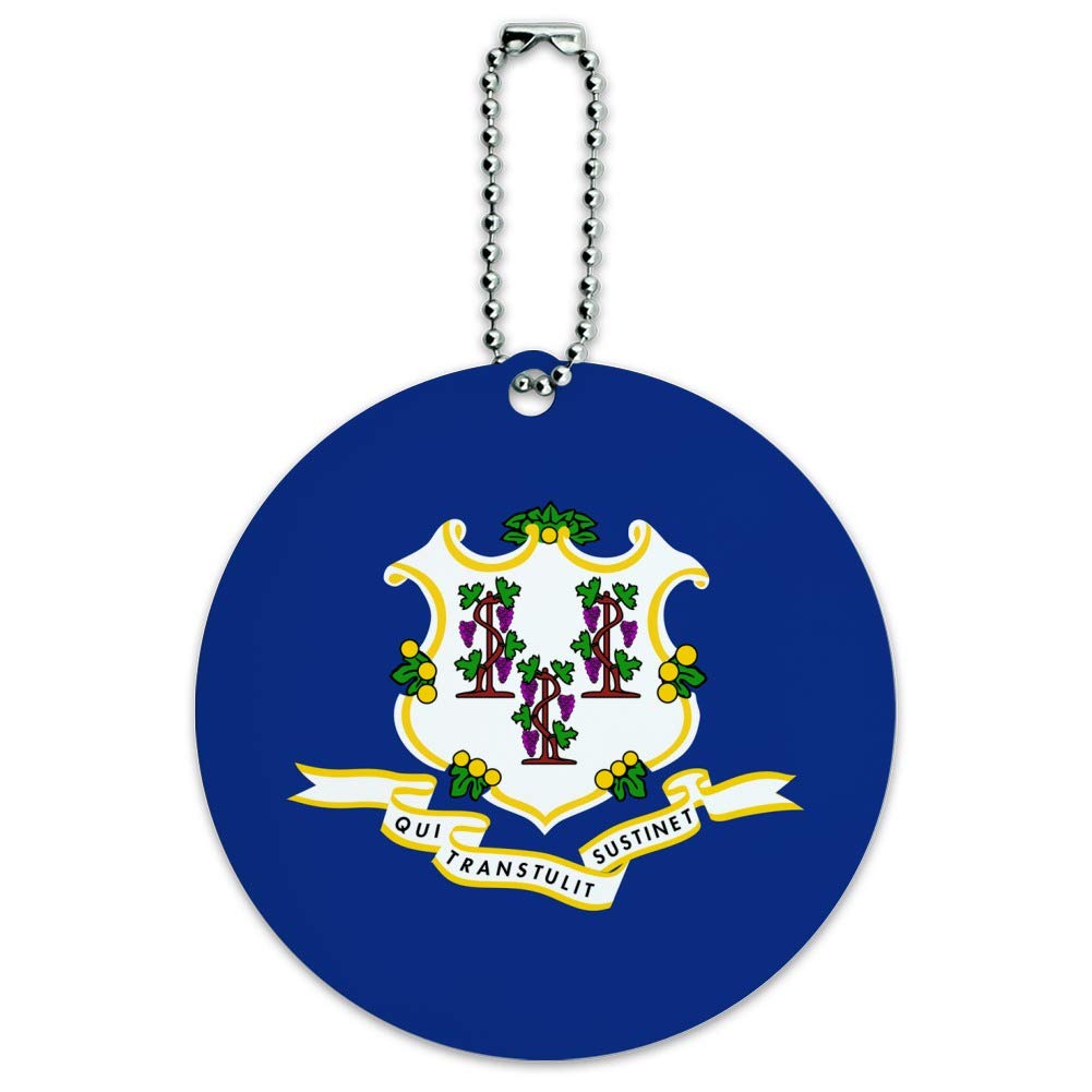 Connecticut State Flag Round Luggage ID Tag - Durable Suitcase Handle Tag for Travel Bags & Carry-Ons - Perfect for Airports, Vacations & Business Trips