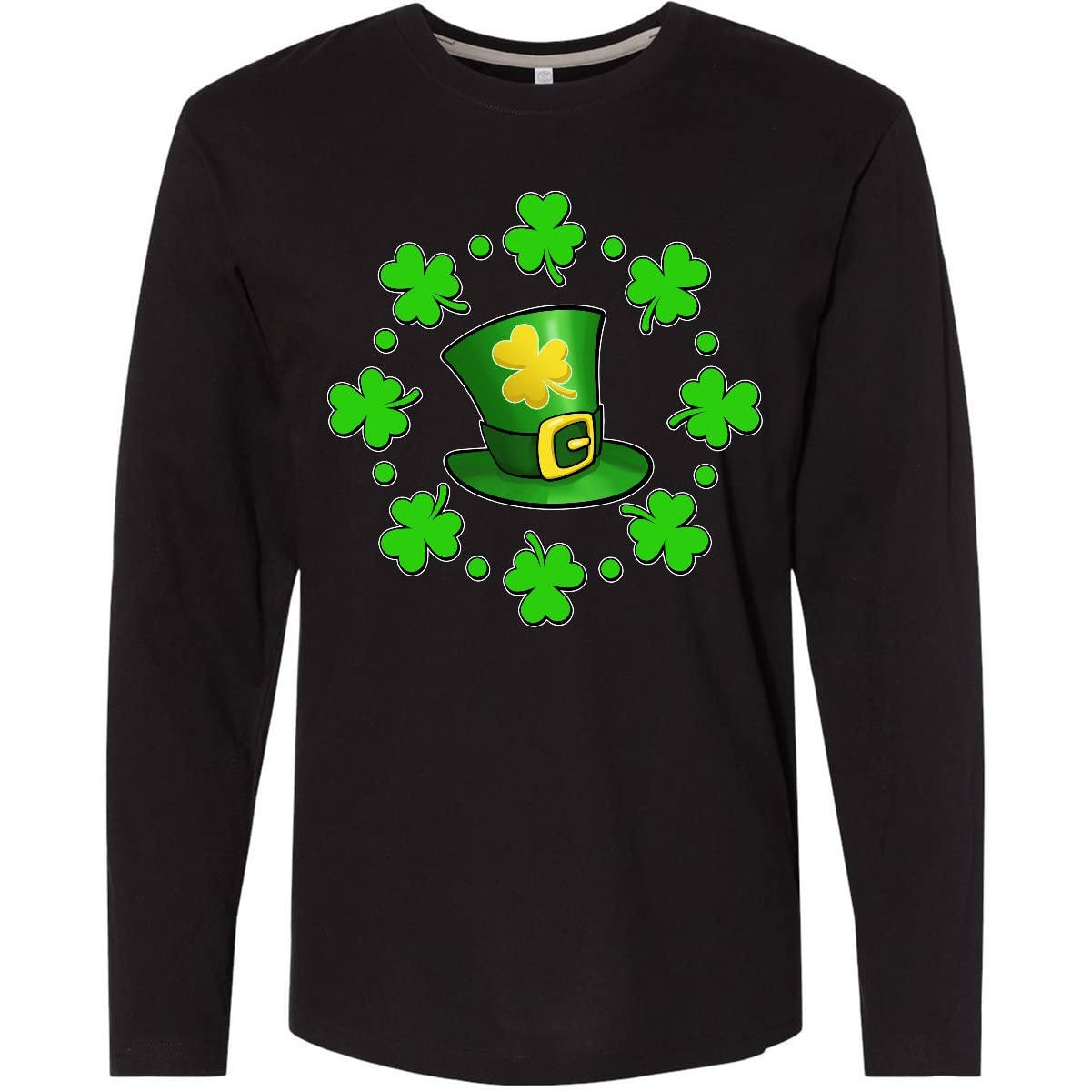 Inktastic St. Patrick's Day Shamrocks & Hat Long Sleeve T-Shirt for Men & Women - Festive Irish Holiday Apparel for Parties, Parades & Pub Crawls