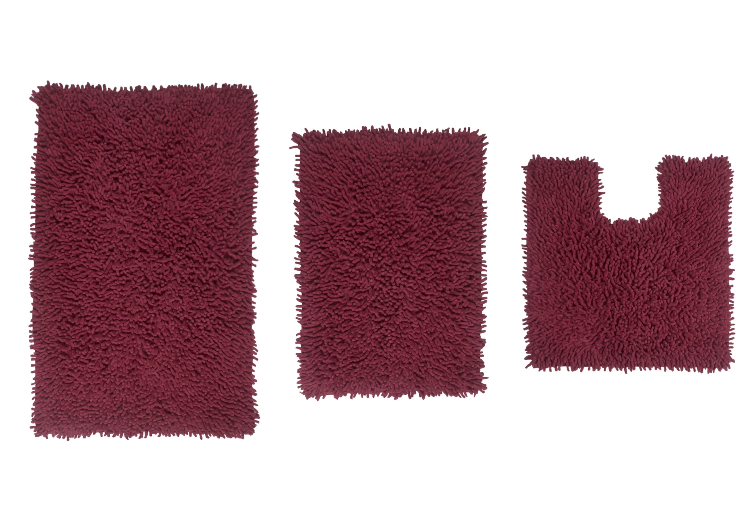 Home Weavers Fantasia 100% Cotton Bath Rug Set - Ultra Soft, Absorbent & Washable Non-Slip Bath Mats for Bathroom & Kitchen - 3 Piece Contour Set (Red) - Perfect for Bathroom Safety & Cozy Home Decor