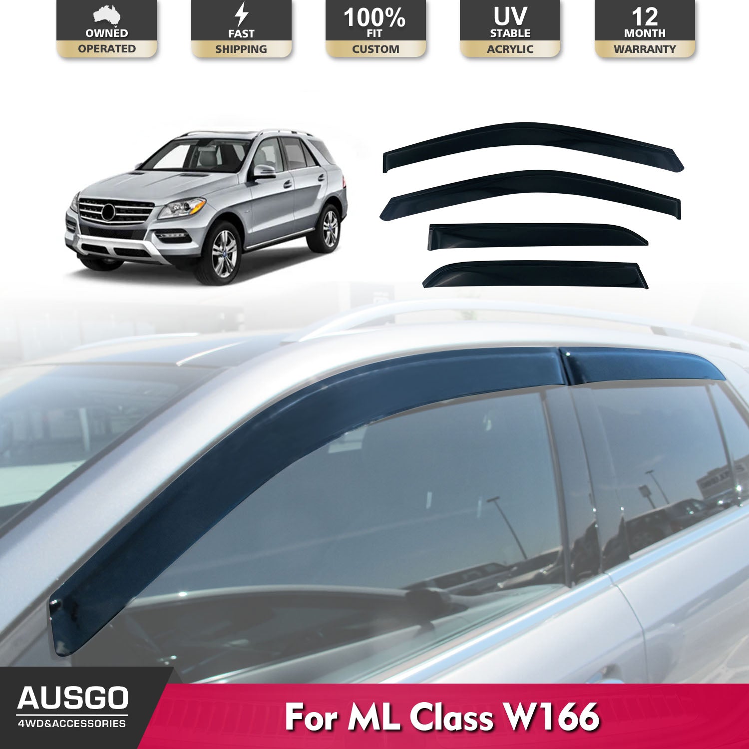 Weather Shields for Mercedes Benz ML Class W166 2011-2015 | Rain Guards & Window Deflectors | Perfect for All-Weather Protection & Style Enhancement