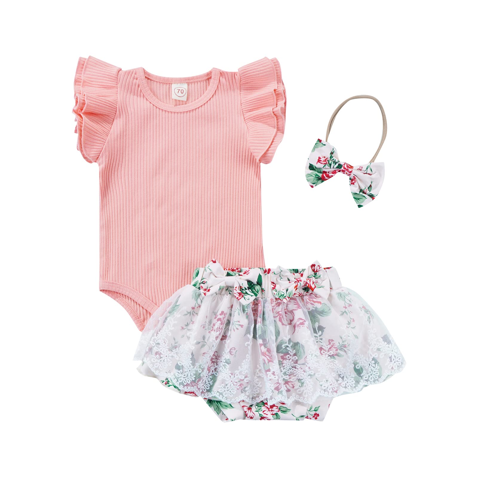 Newborn Baby Girl Summer Outfits - 3-Piece Romper, Tutu Skirt & Shorts Set with Bow Headband | Cute Infant Clothes for Photoshoots, Parties & Daily Wear