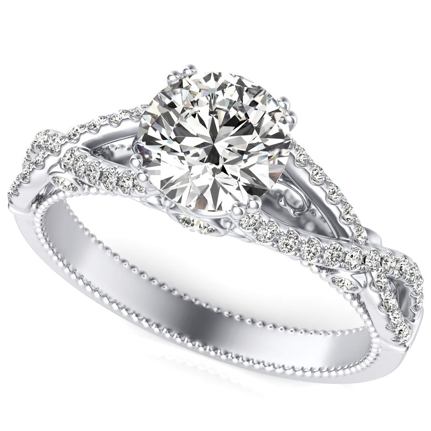 1.28 Carat (CTW) Vintage Moissanite Engagement Ring for Women - Platinum Plated Silver Wedding Band, Elegant Bridal Jewelry Gift for Her - Perfect for Proposals, Anniversaries & Special Occasions