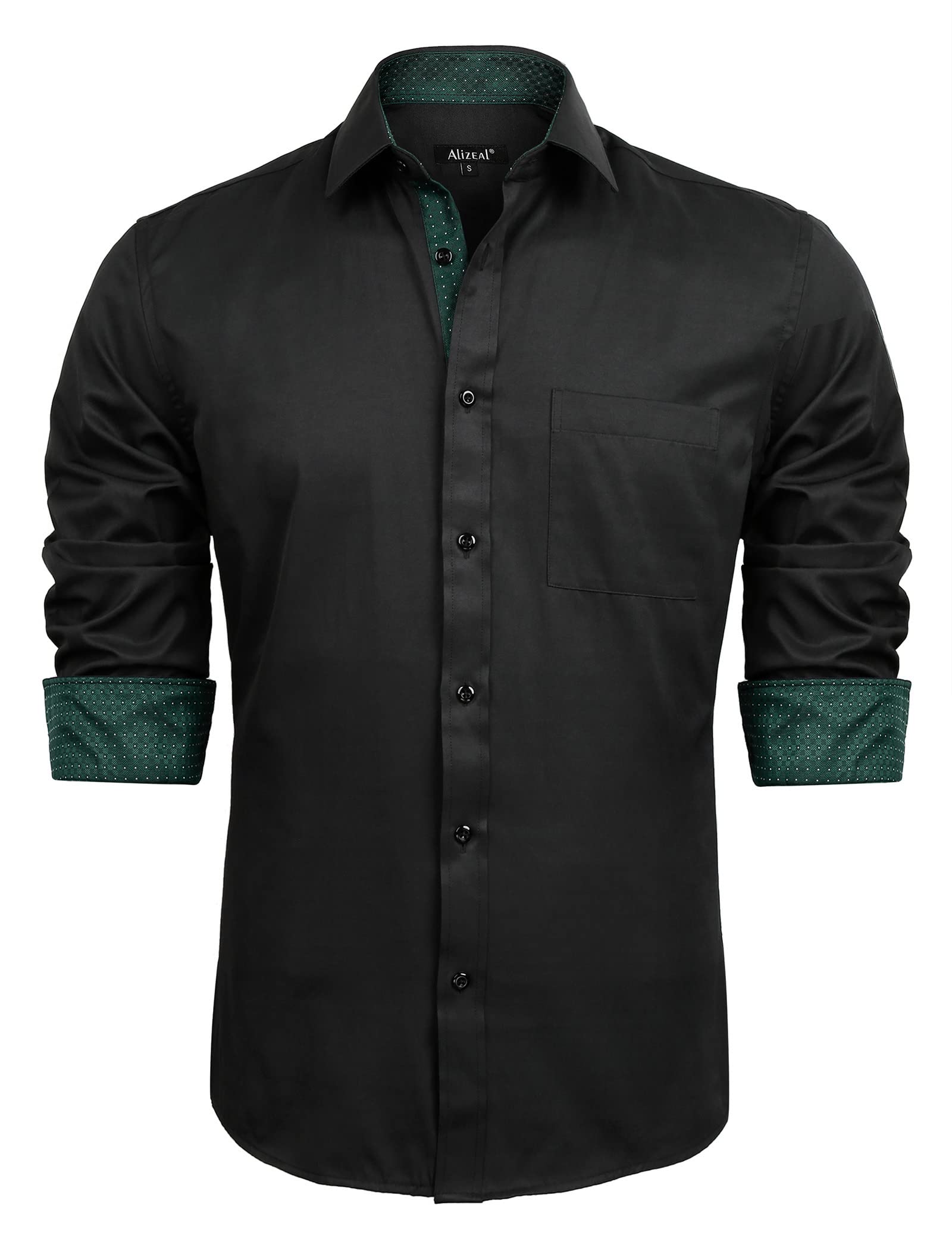 Alizeal Men's Long Sleeve Dress Shirts - Polka Dot Patchwork Button Down Formal Shirts for Business, Office & Special Occasions