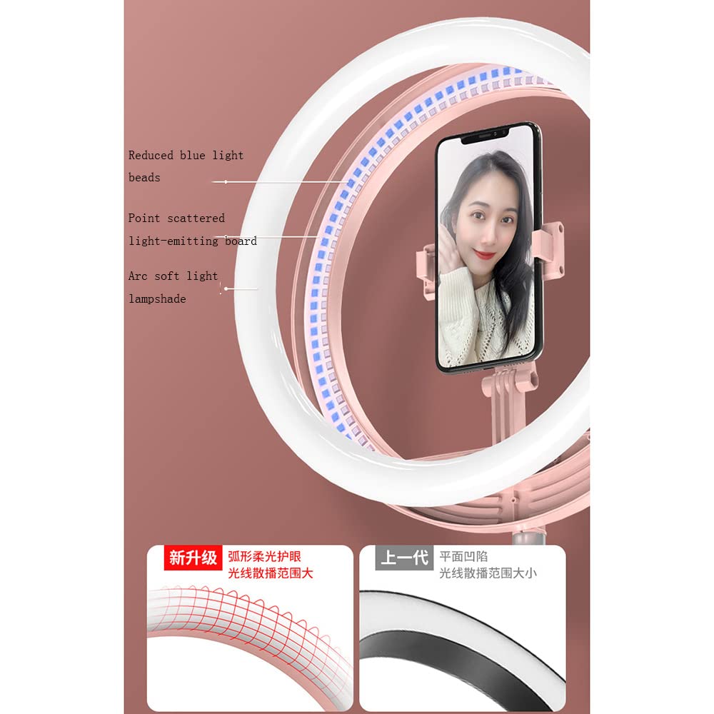 MINJUK Ring Light with Stand for Live Streaming, Selfie, Photography - Adjustable Floor & Desktop Fill Light with Telescopic Folding Tripod, Beauty Lighting for YouTube/TikTok (Black) - Perfect for Home Studio, Makeup Vanity & Content Creation