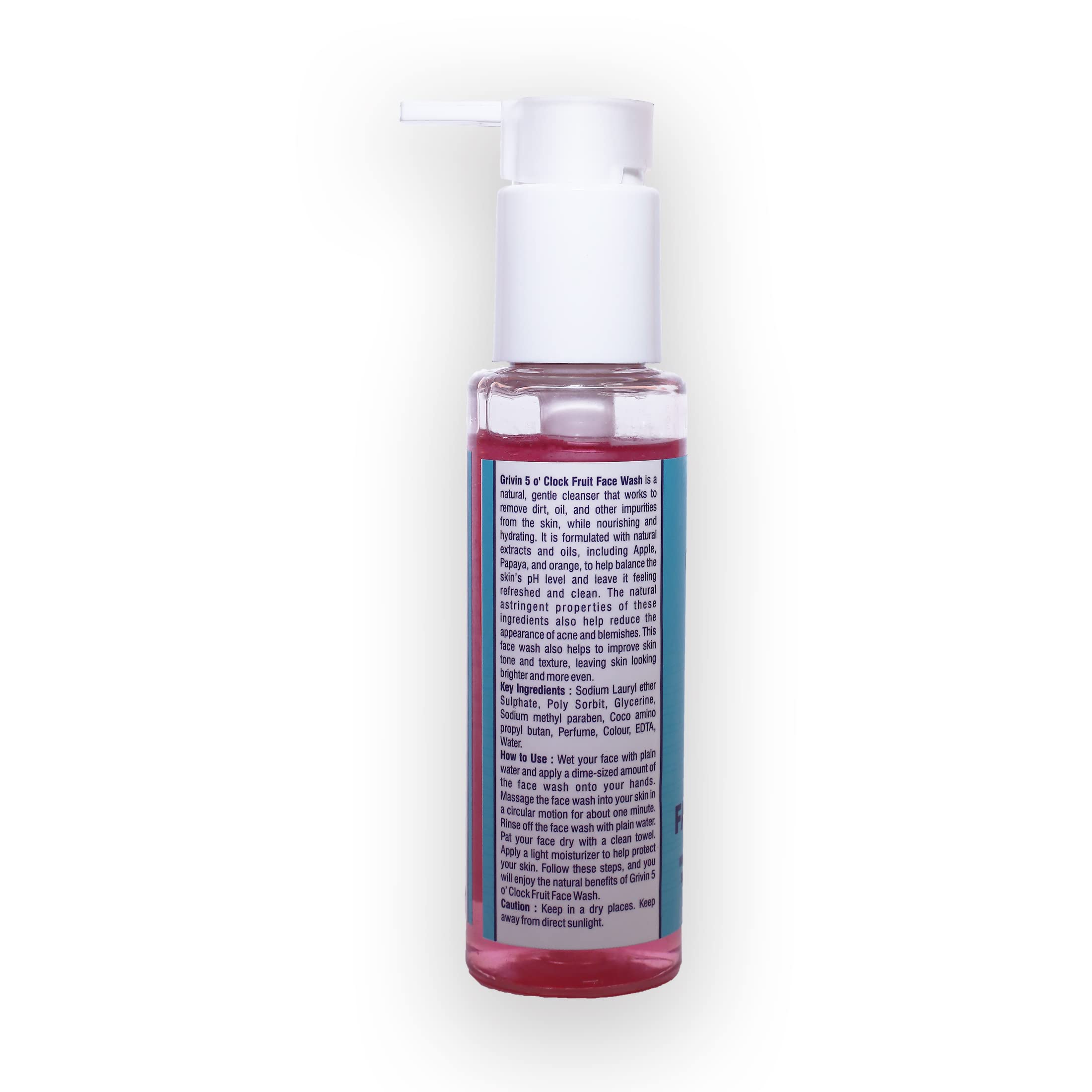 Grivin 5 o’Clock Fruit Face Wash 100ml - Natural Cleanser for Oily & Acne-Prone Skin | Morning & Night Skincare Routine